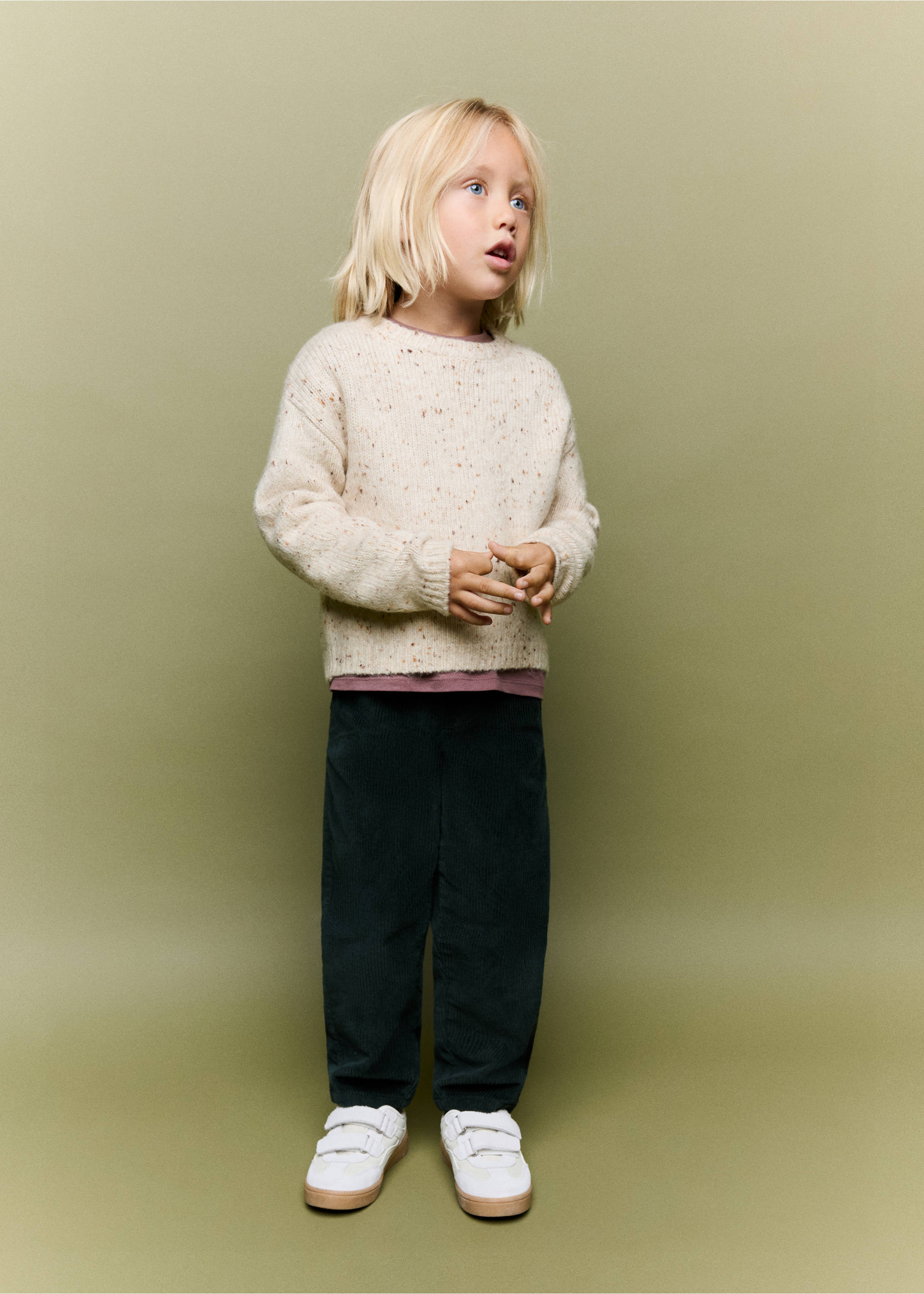 Cream speckled knitted jumper with a rounded neckline and long sleeves., Beige. Ref: 37057124-00.