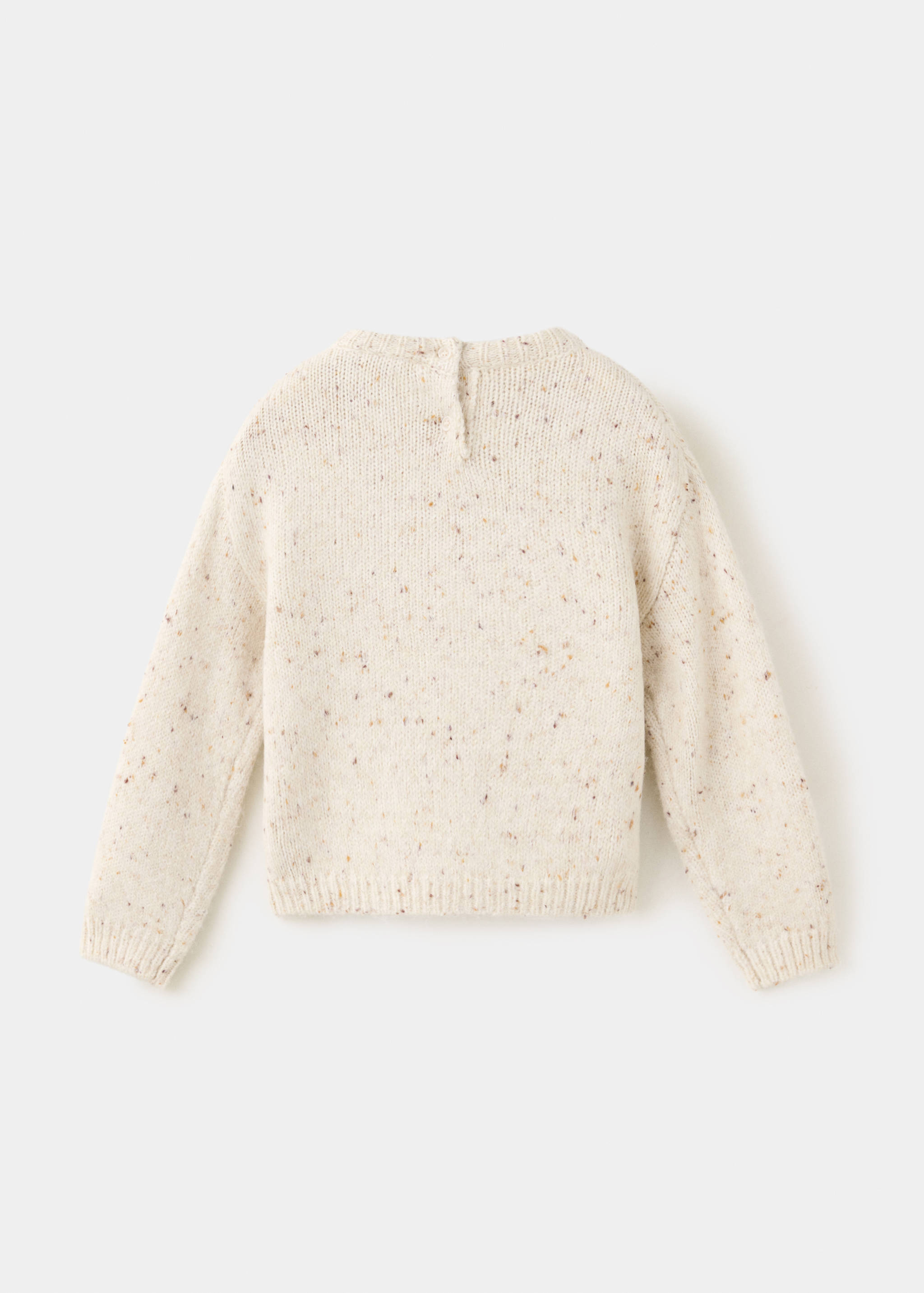 Back view of a cream flecked children's knit jumper with ribbed trim.