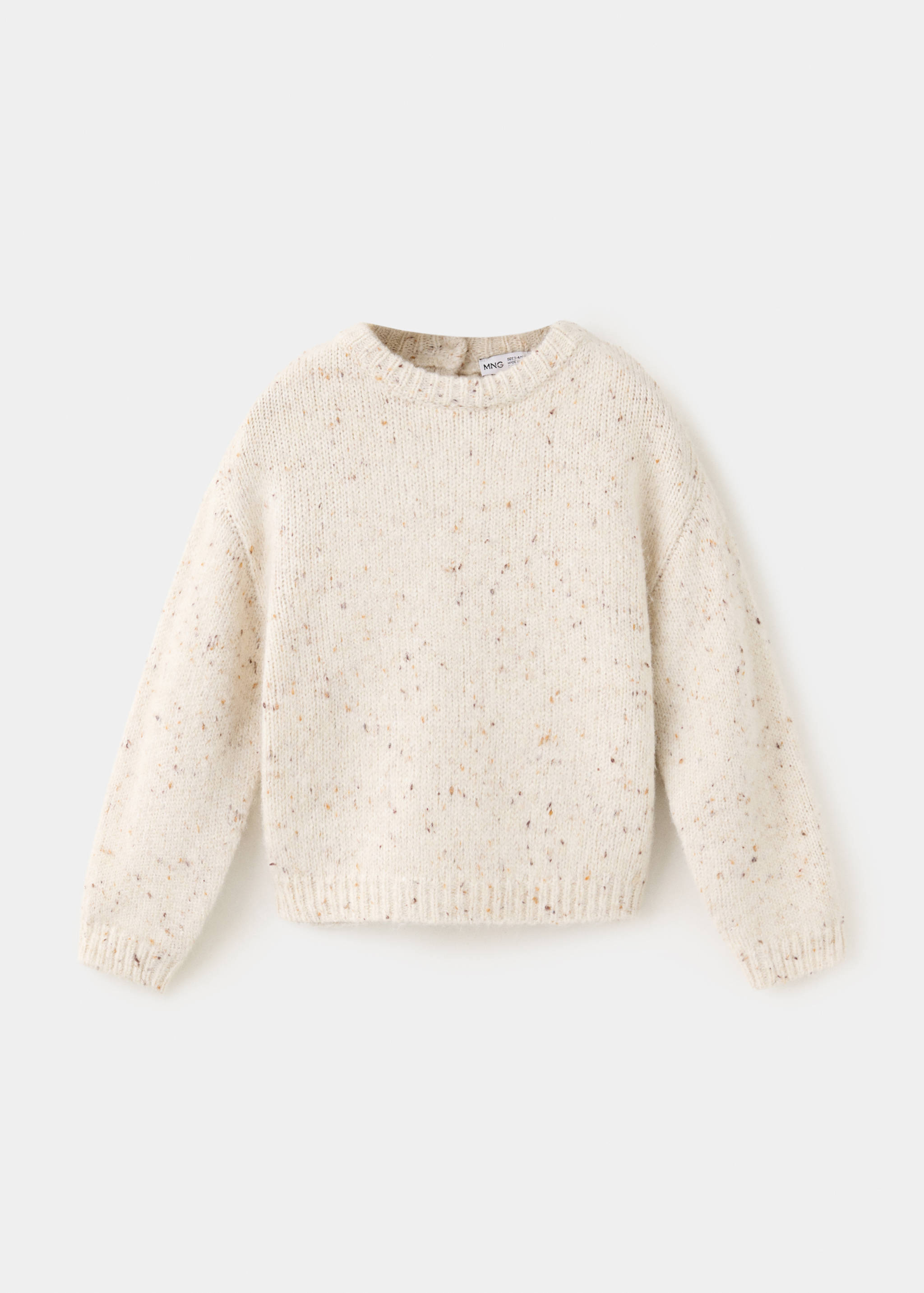Off-white speckled knit jersey with a round neck and long sleeves.
