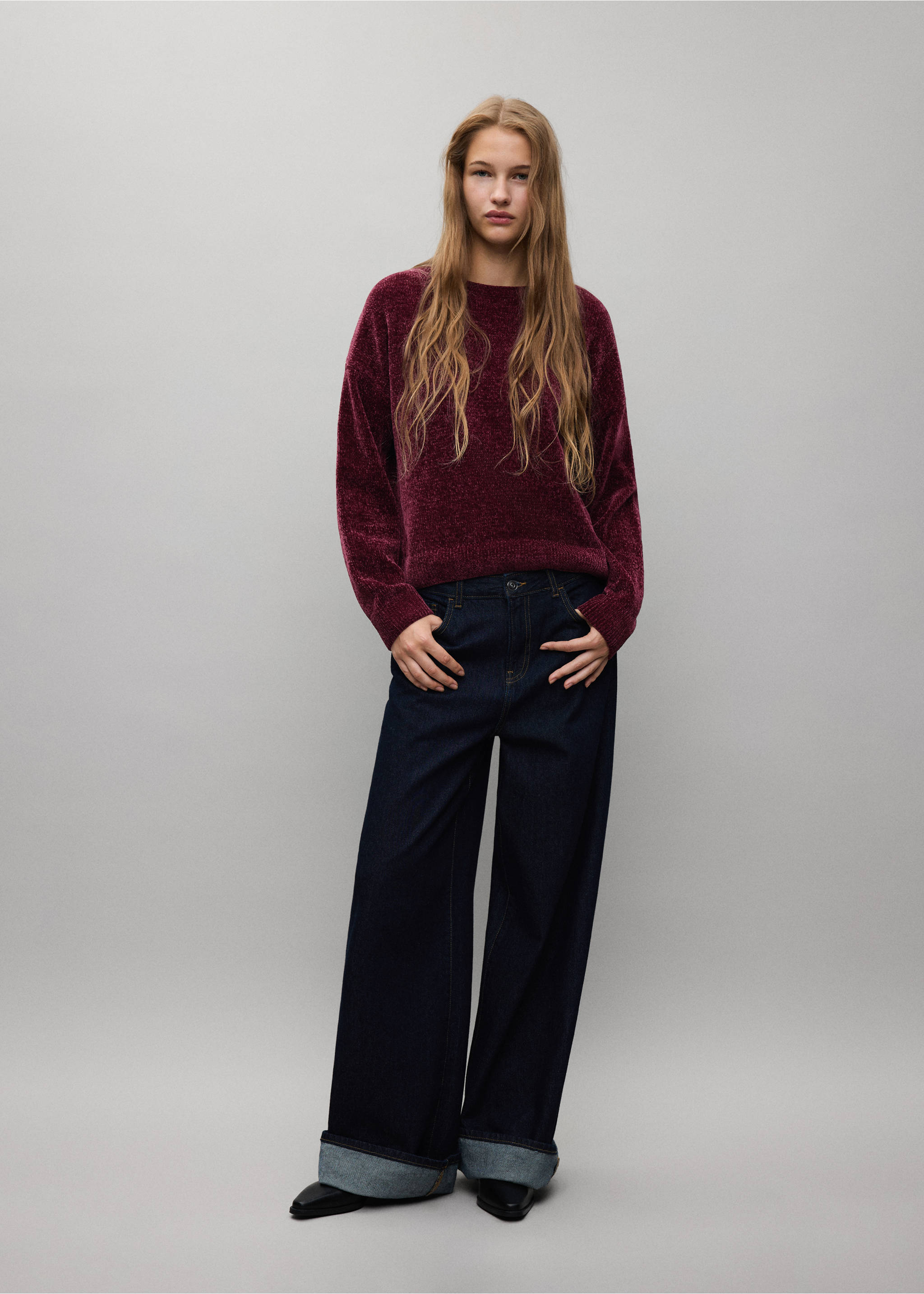 Chenille knit sweater - General plane, Burgundy. Ref: 37057134-00.