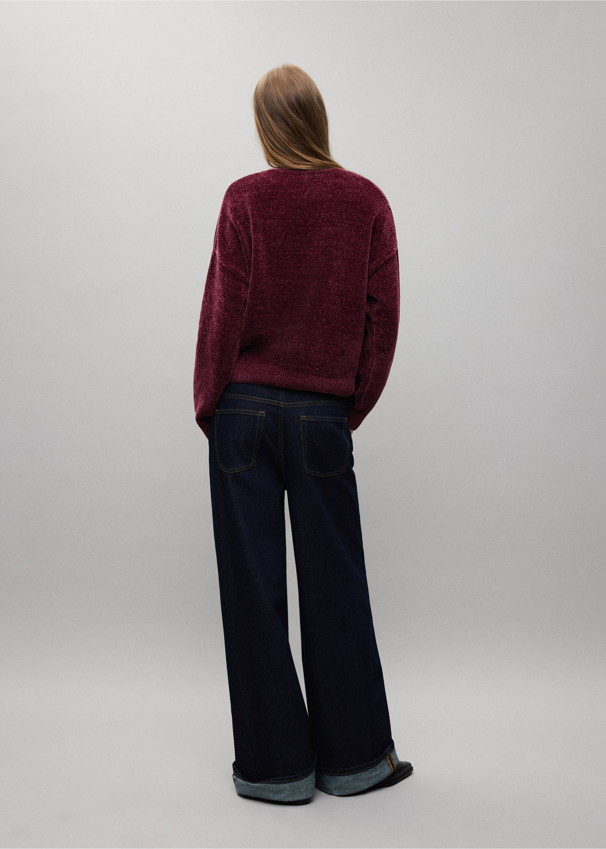 Chenille knit sweater - Reverse of the article, Burgundy. Ref: 37057134-00.