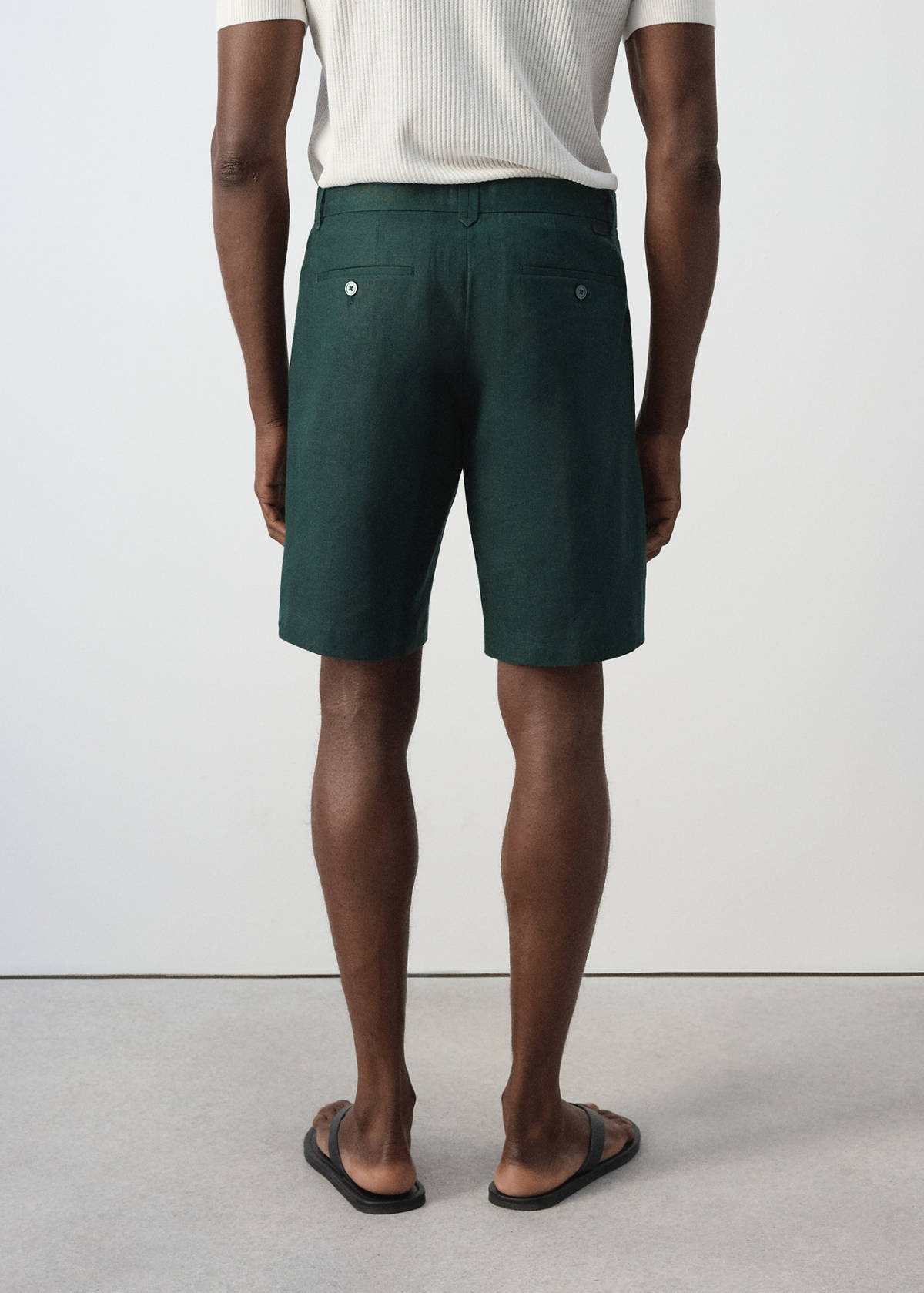 Regular fit 100% linen Bermuda shorts — Dark Green