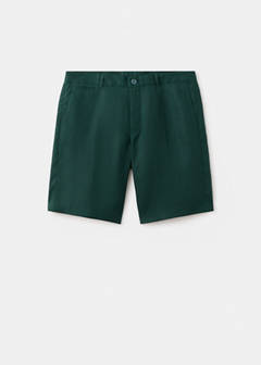 Regular fit 100% linen Bermuda shorts — Dark Green 7