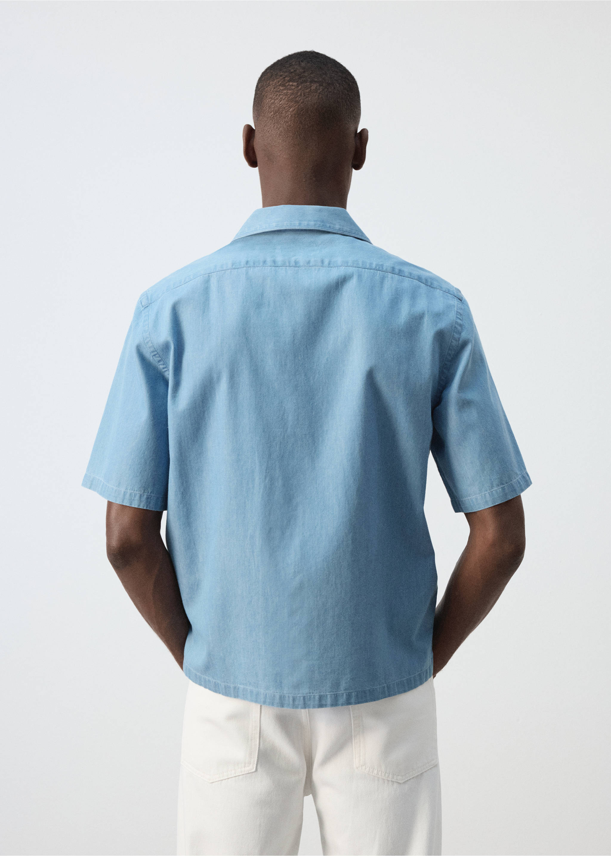 Chemise 100 % coton à col bowling - Verso de l’article, Bleu clair. Ref: 37057773-00.