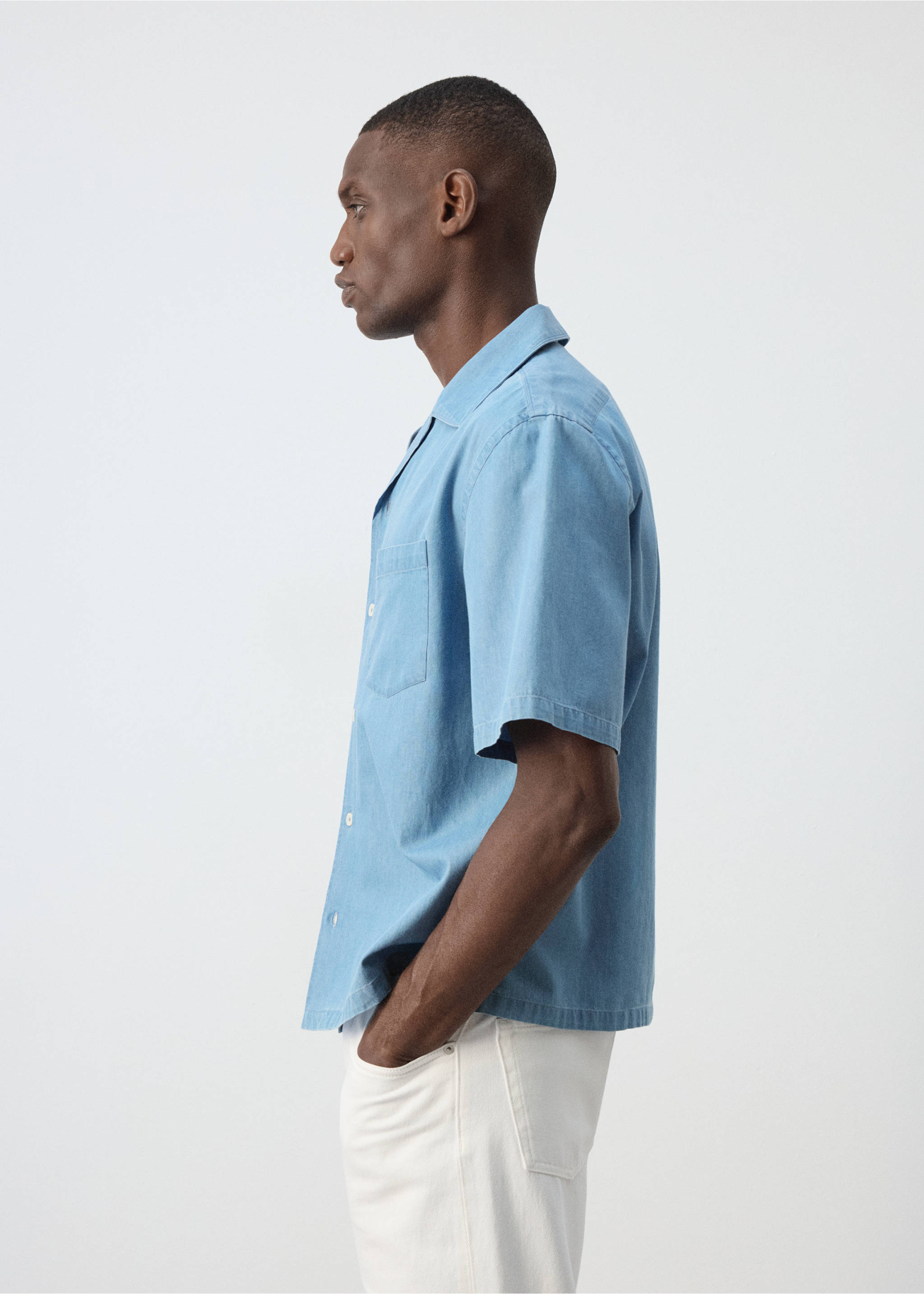Chemise 100 % coton à col bowling - Détail de l'article 2, Bleu clair. Ref: 37057773-00.