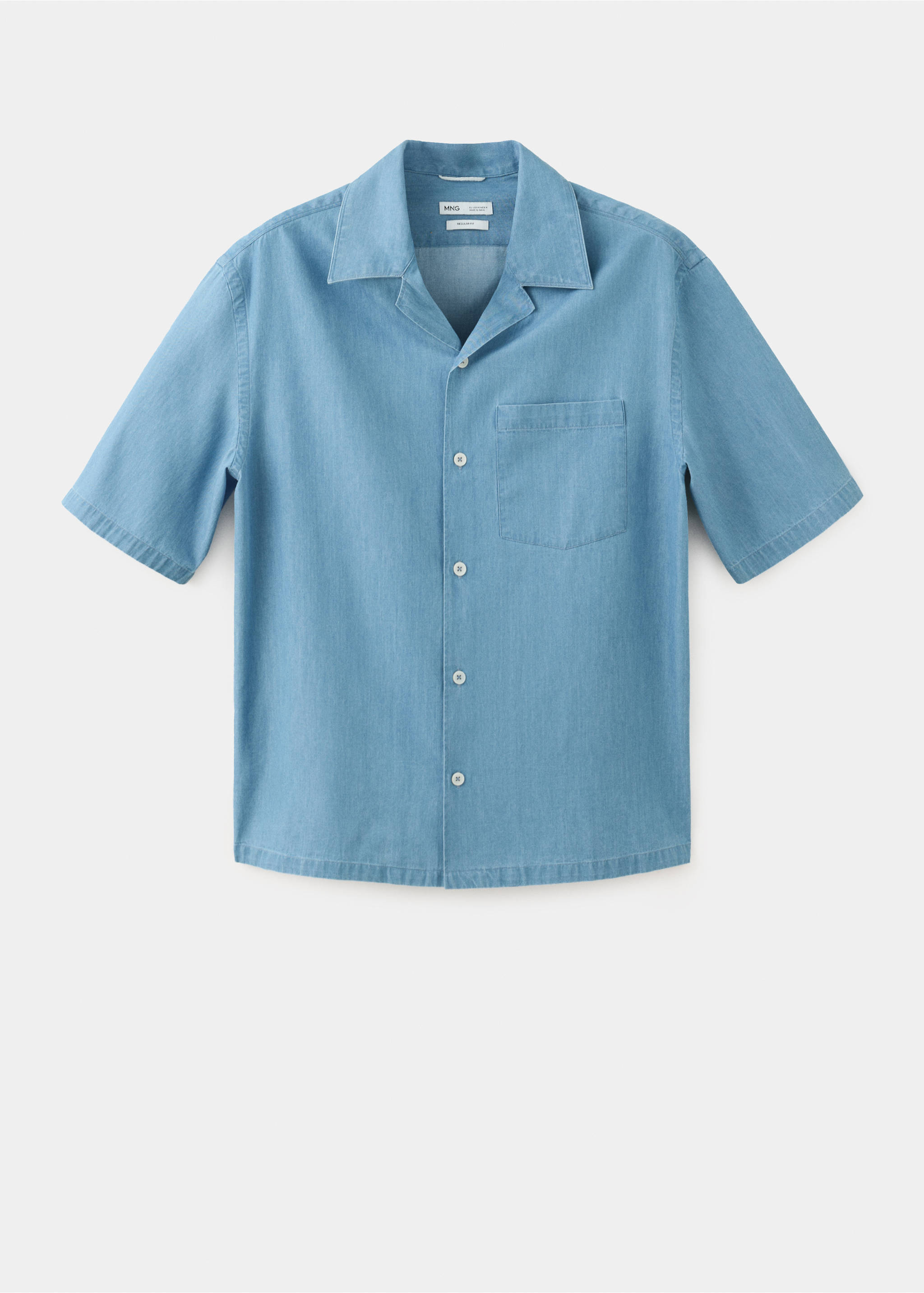 Chemise 100 % coton à col bowling - Article sans modèle, Bleu clair. Ref: 37057773-00.
