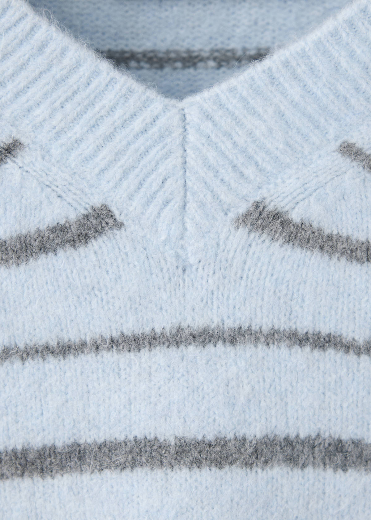Striped knit jumper with V-neck — Sky Blue