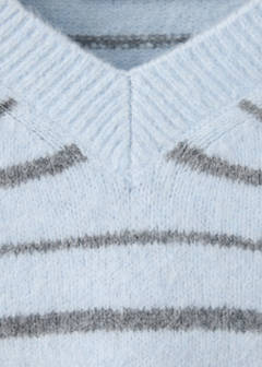 Striped knit jumper with V-neck — Sky Blue 9
