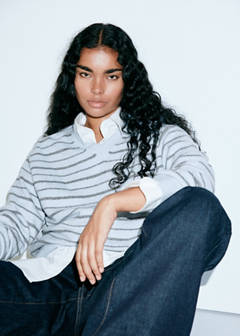 Striped knit jumper with V-neck — Sky Blue 6