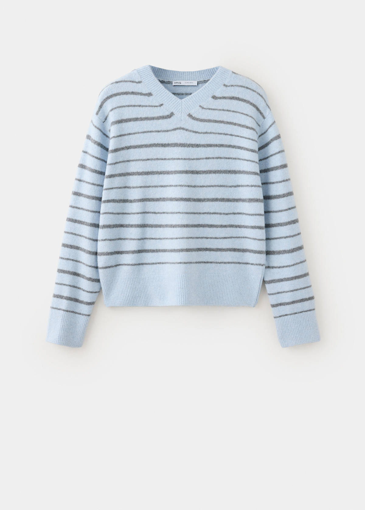 Striped knit jumper with V-neck — Sky Blue