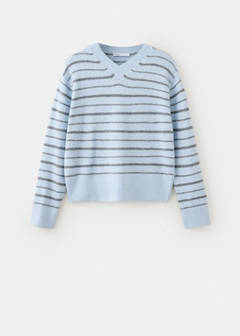 Striped knit jumper with V-neck — Sky Blue 8