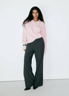 Striped knit jumper with V-neck — Pastel Pink 7