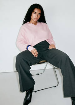 Striped knit jumper with V-neck — Pastel Pink 11
