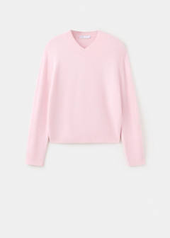 Striped knit jumper with V-neck — Pastel Pink 8