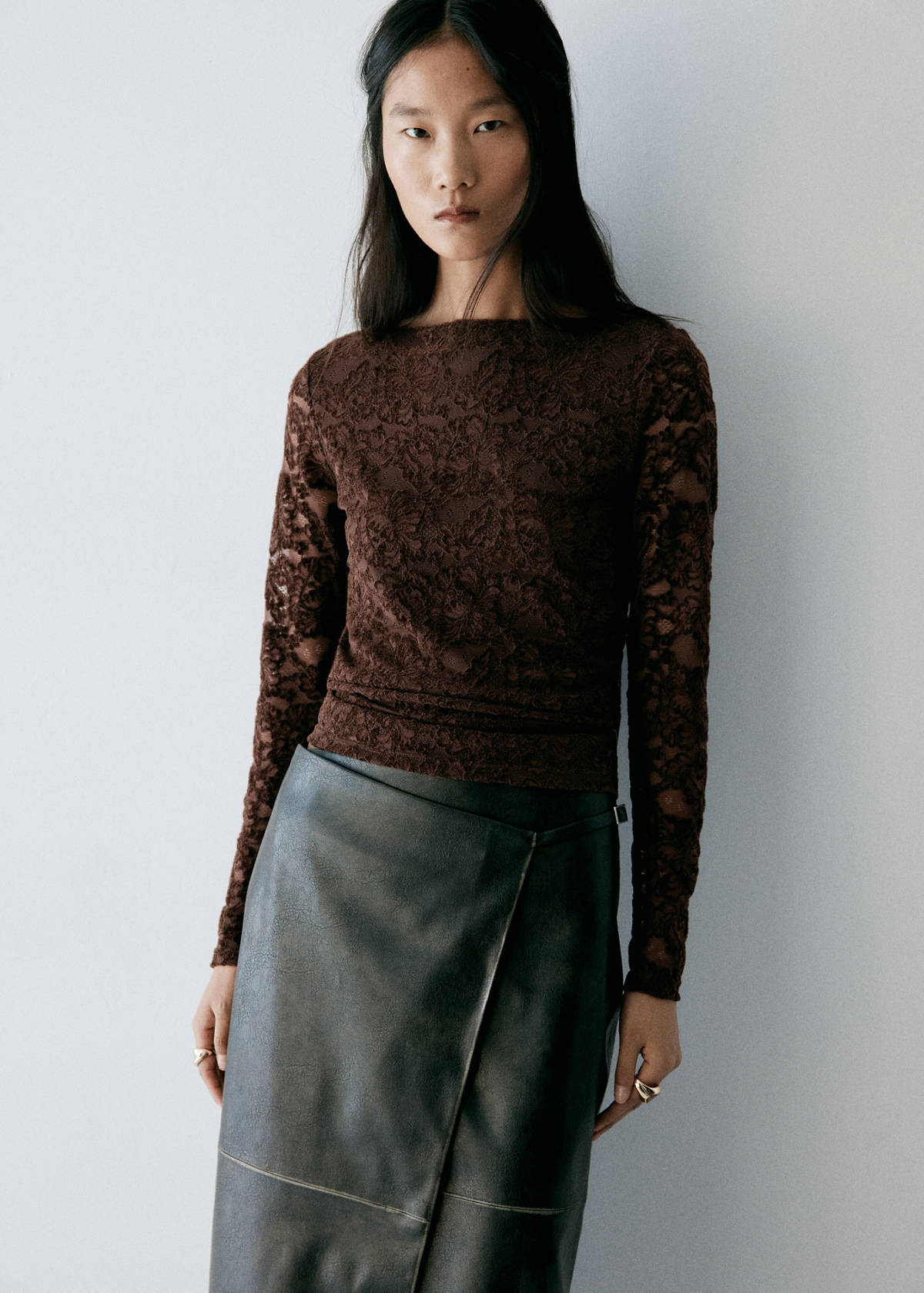 Velvet lace top — Brown