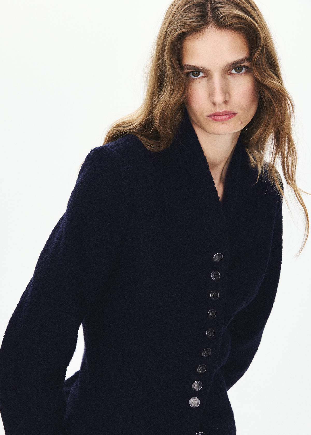 Textured jacket with jewel buttons — Navy