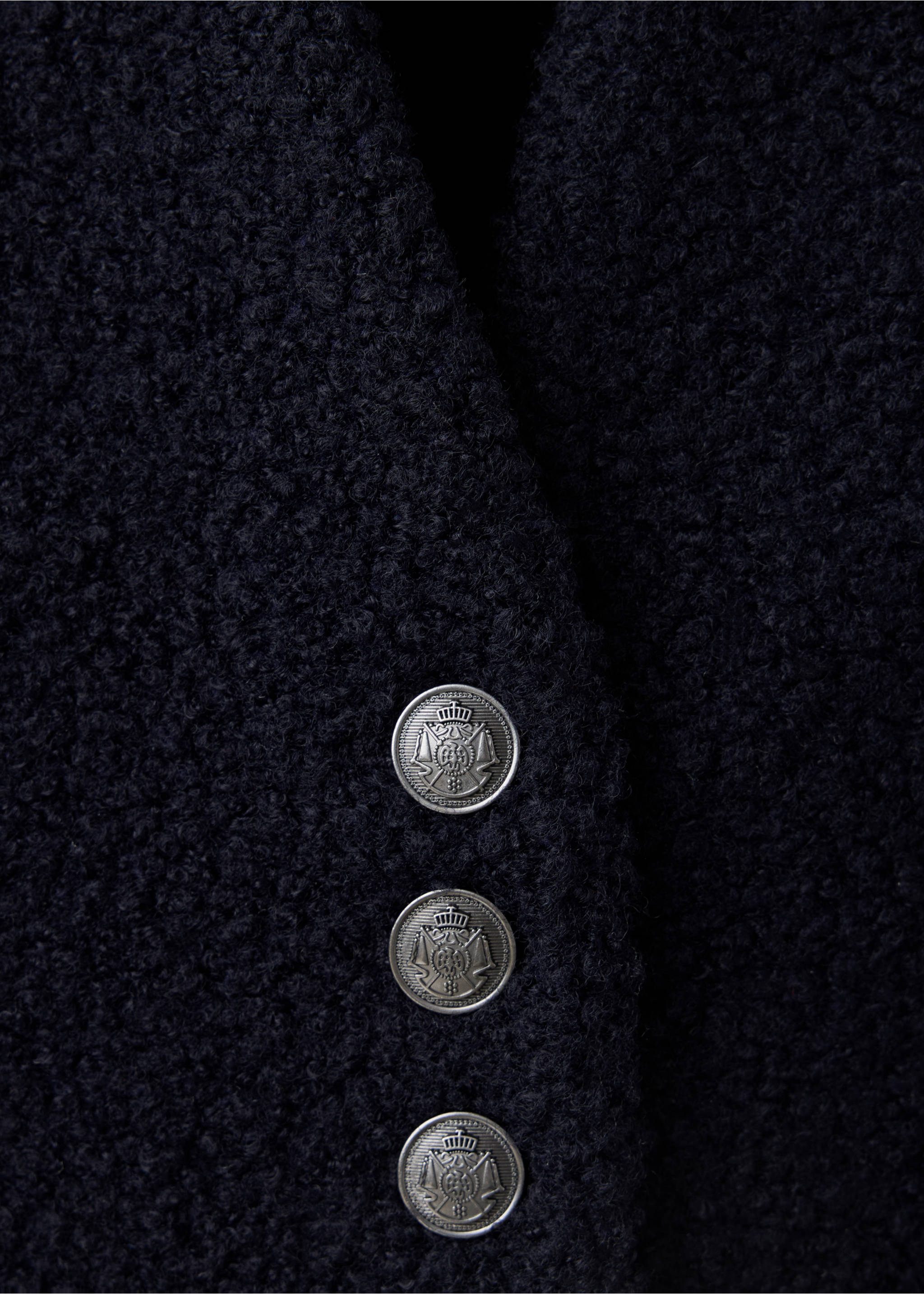 Textured jacket with jewel buttons - Details of the article 8, Navy. Ref: 37057779-00.