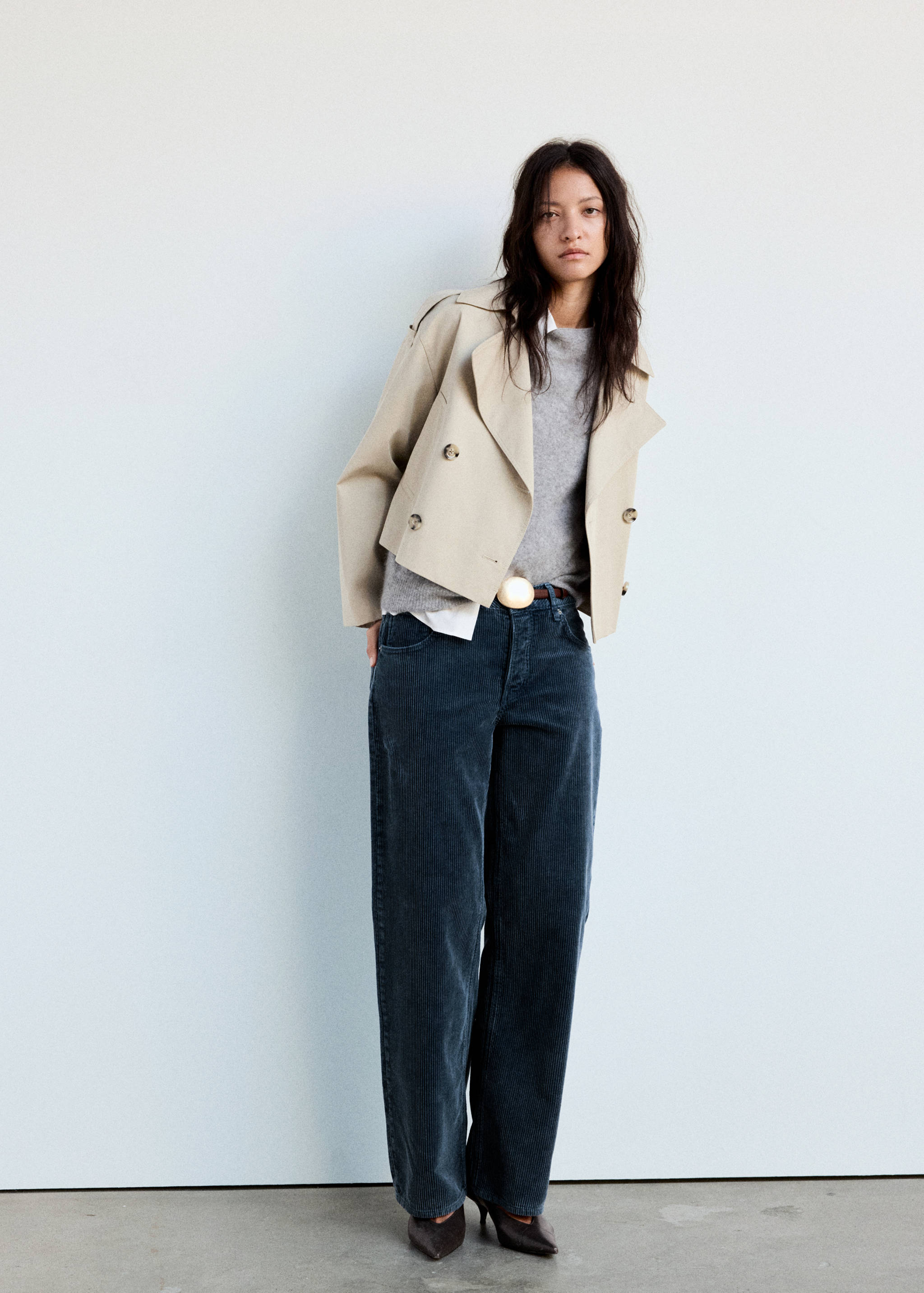 Mango Wide leg fitilli kadife jean pantolon görsel 2