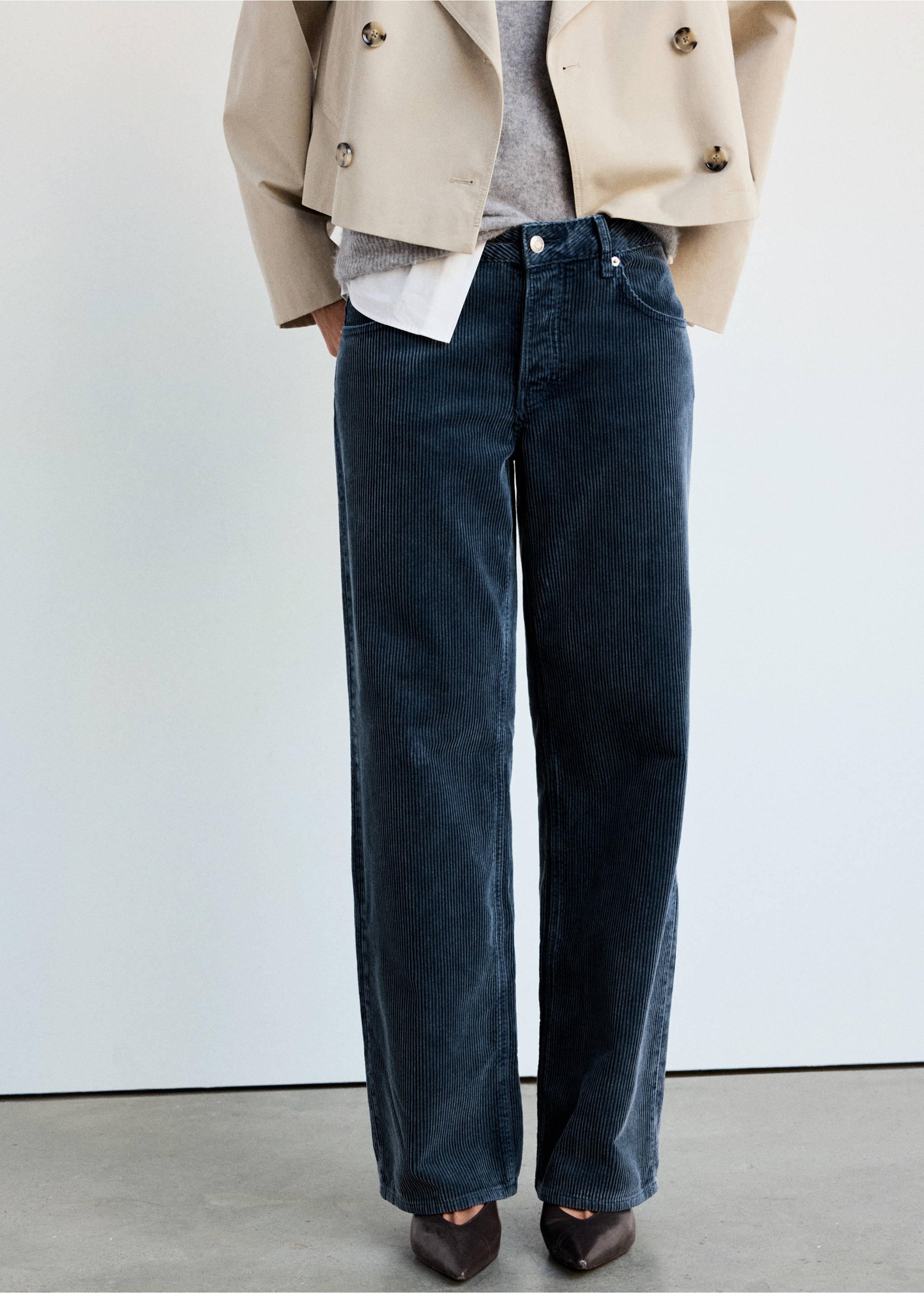 Corduroy wide-leg jeans - Medium plane, Blue. Ref: 37057780-00.