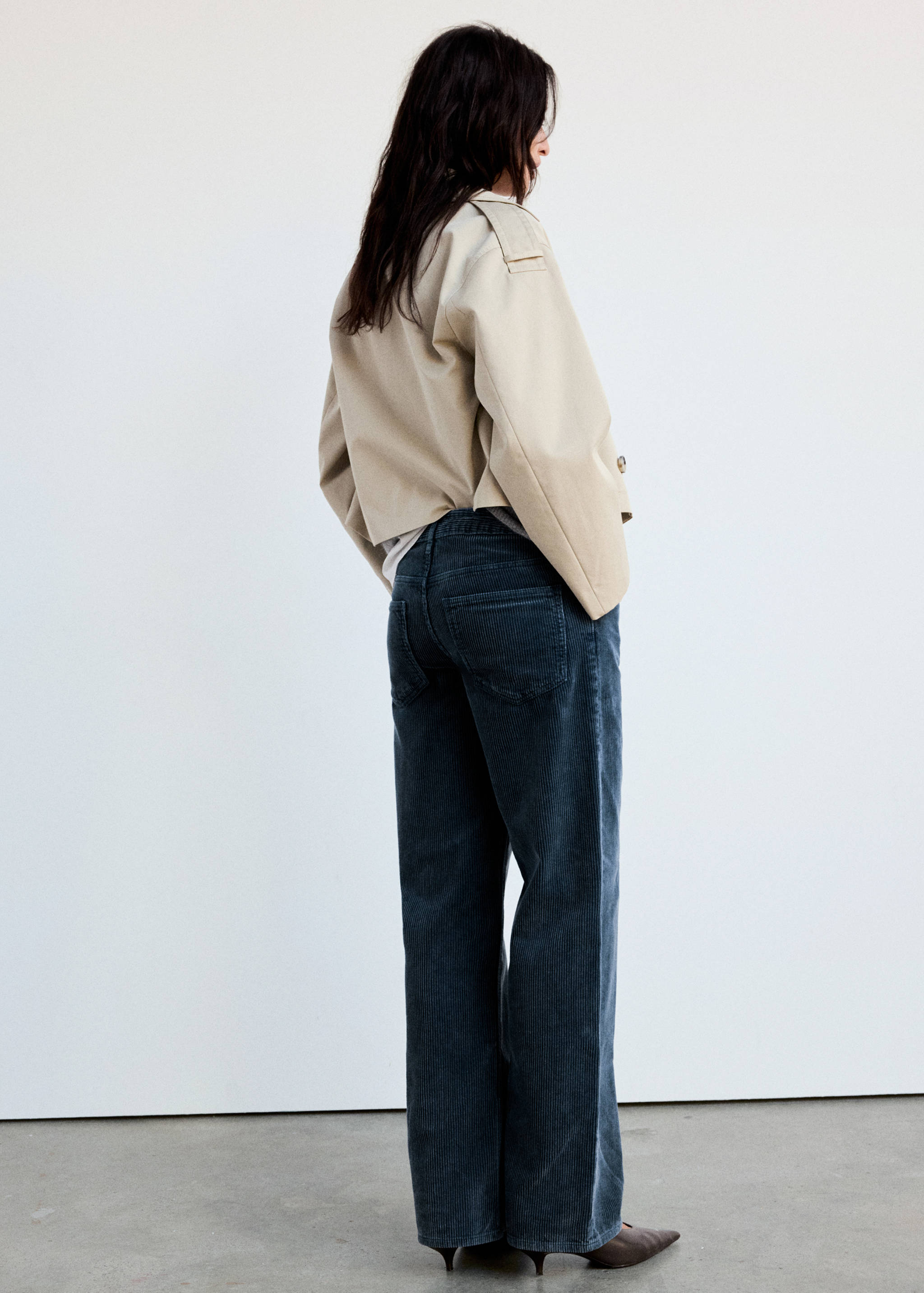 Mango Wide leg fitilli kadife jean pantolon görsel 3