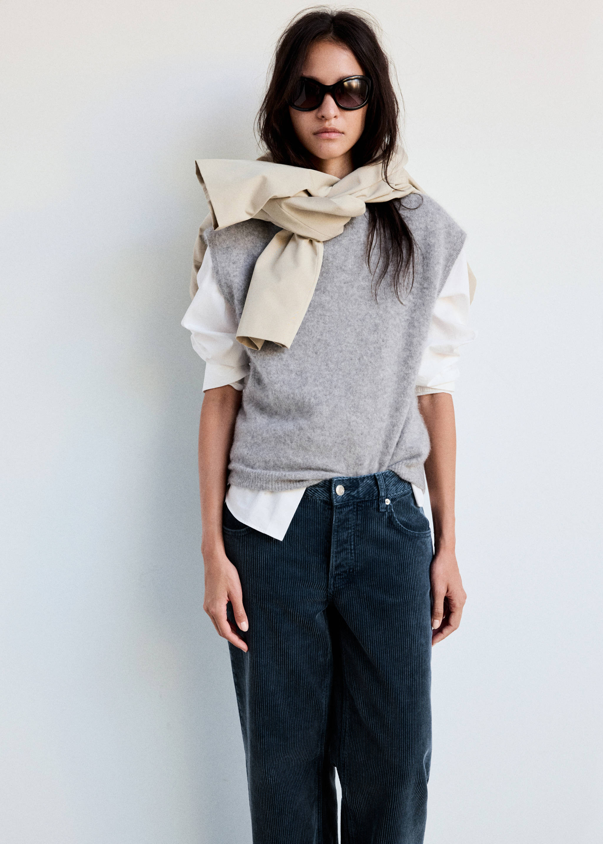 Mango Wide leg fitilli kadife jean pantolon görsel 4