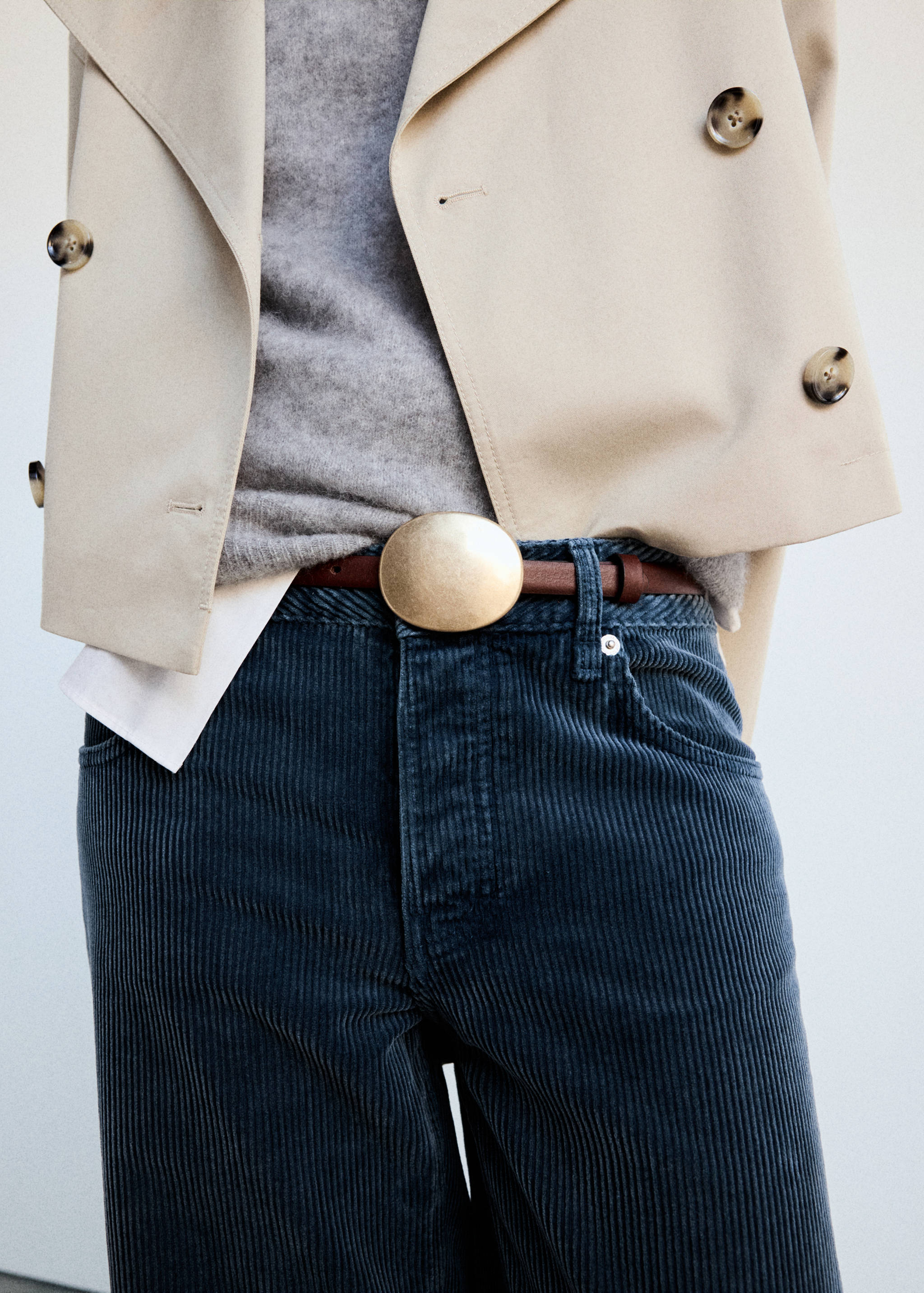 Mango Wide leg fitilli kadife jean pantolon görsel 5