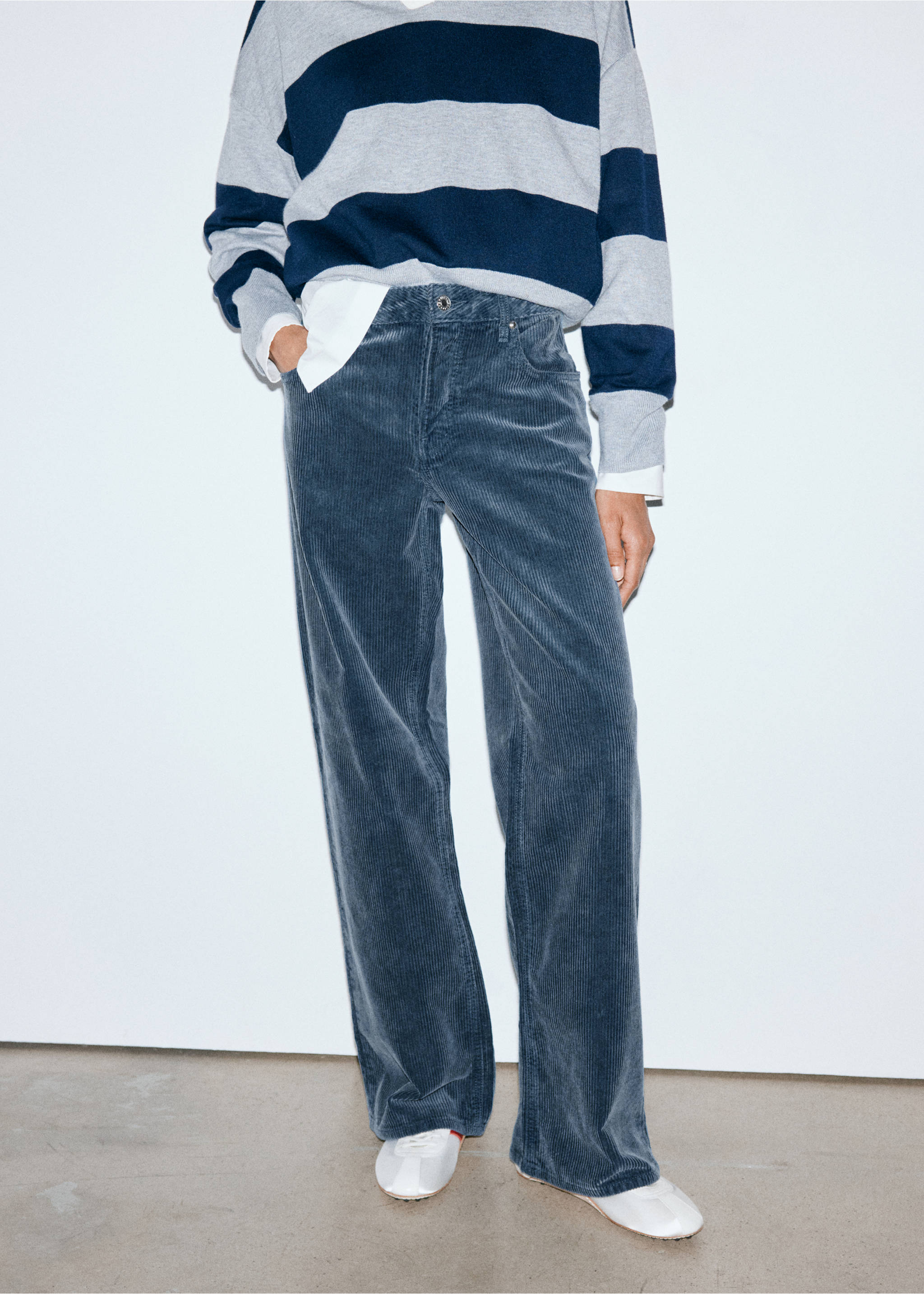 Grey corduroy trousers with a straight-leg fit., Blue. Ref: 37057780-01.