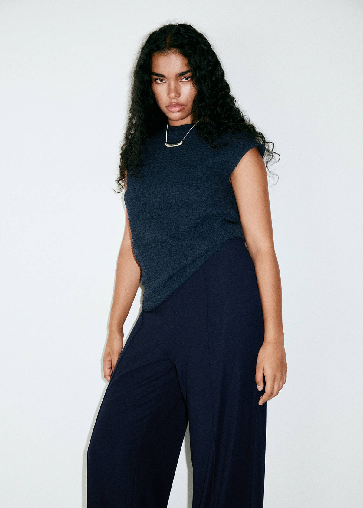 Straight-fit trousers with decorative seams — Navy