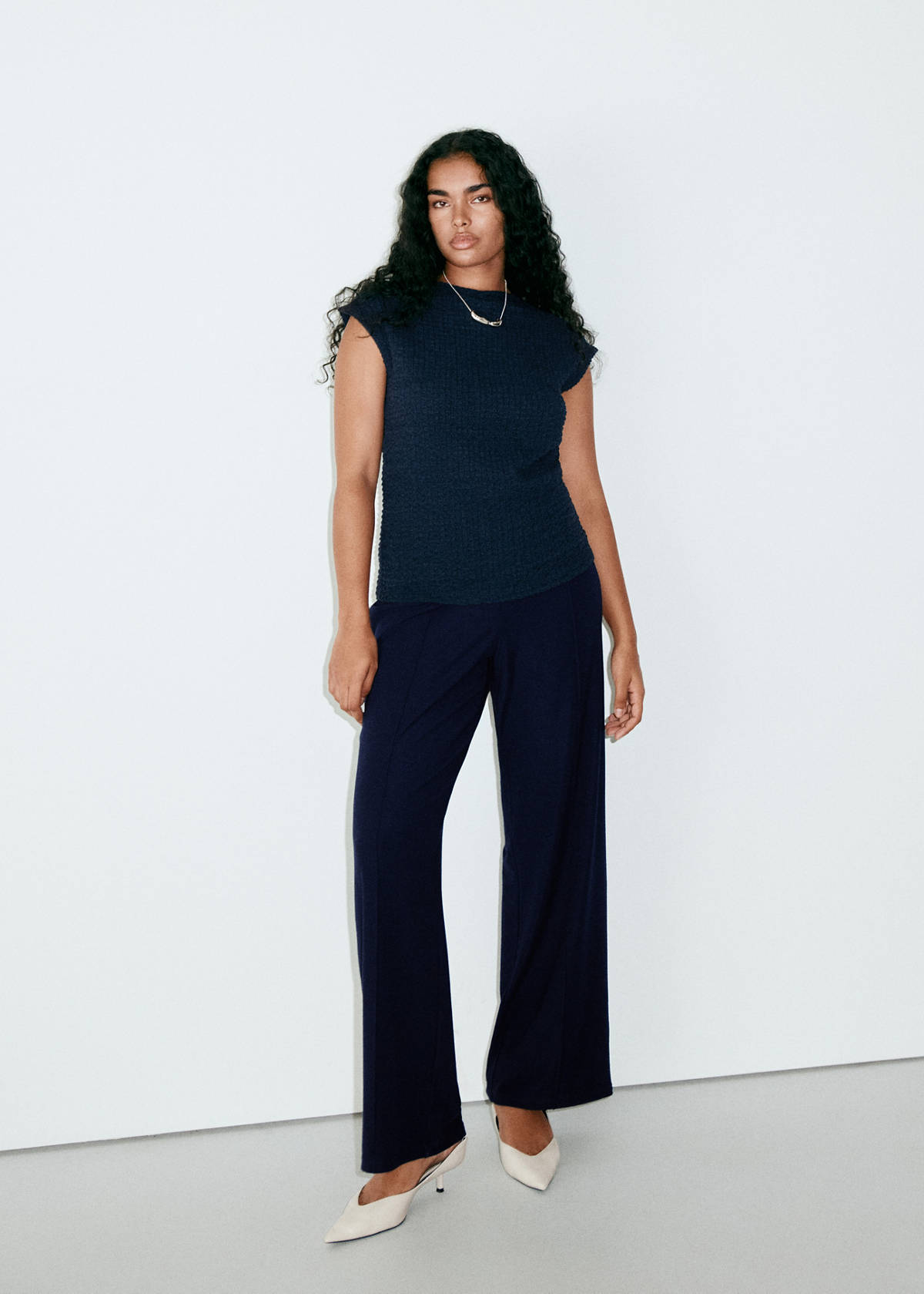Straight-fit trousers with decorative seams — Navy