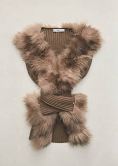 Ribbed cardigan with faux fur lining — Brown 5