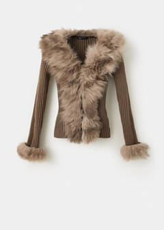 Ribbed cardigan with faux fur lining — Brown 6