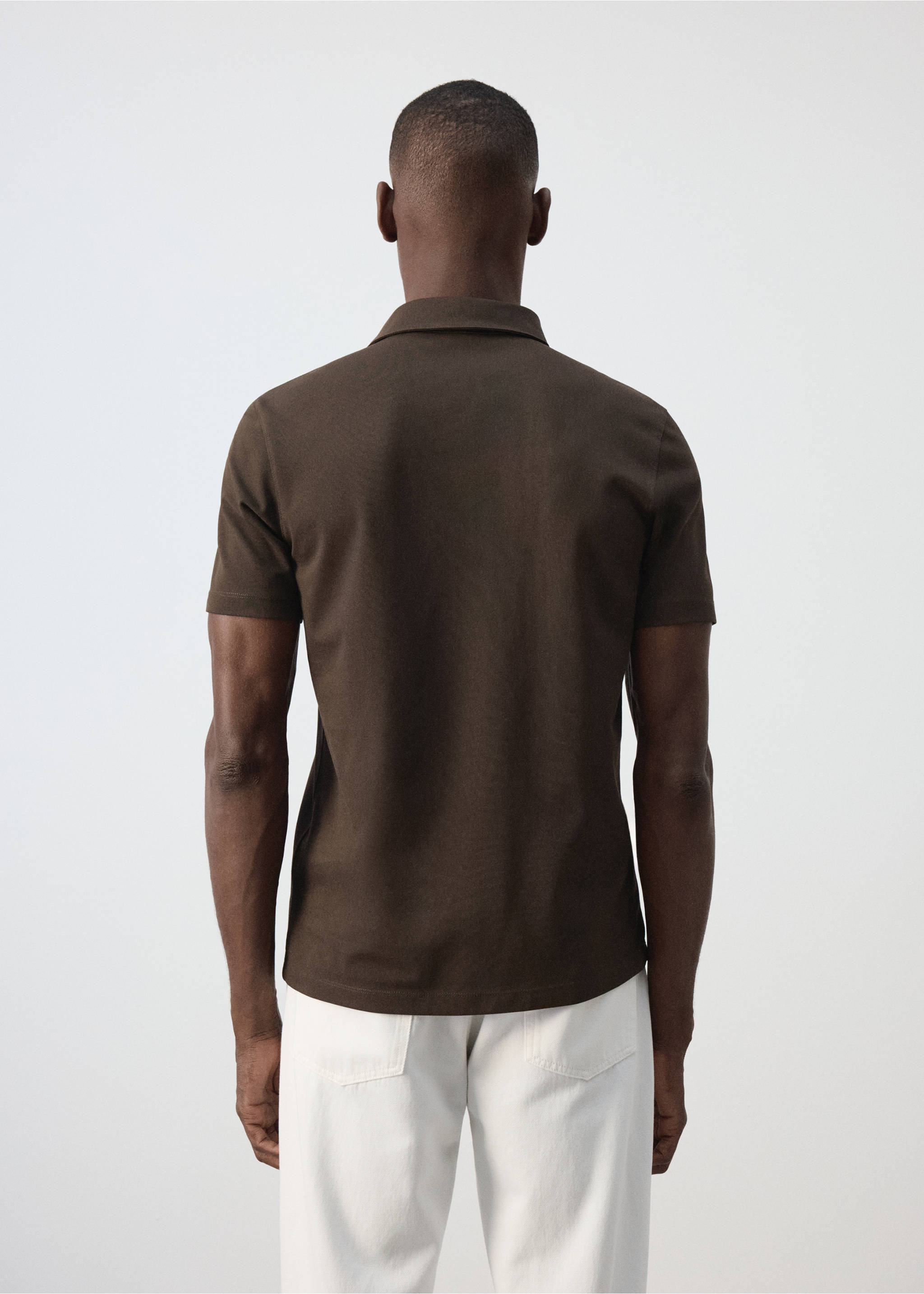 Regular-fit cotton blend polo - Reverse of the article, Chocolate. Ref: 37057790-00.