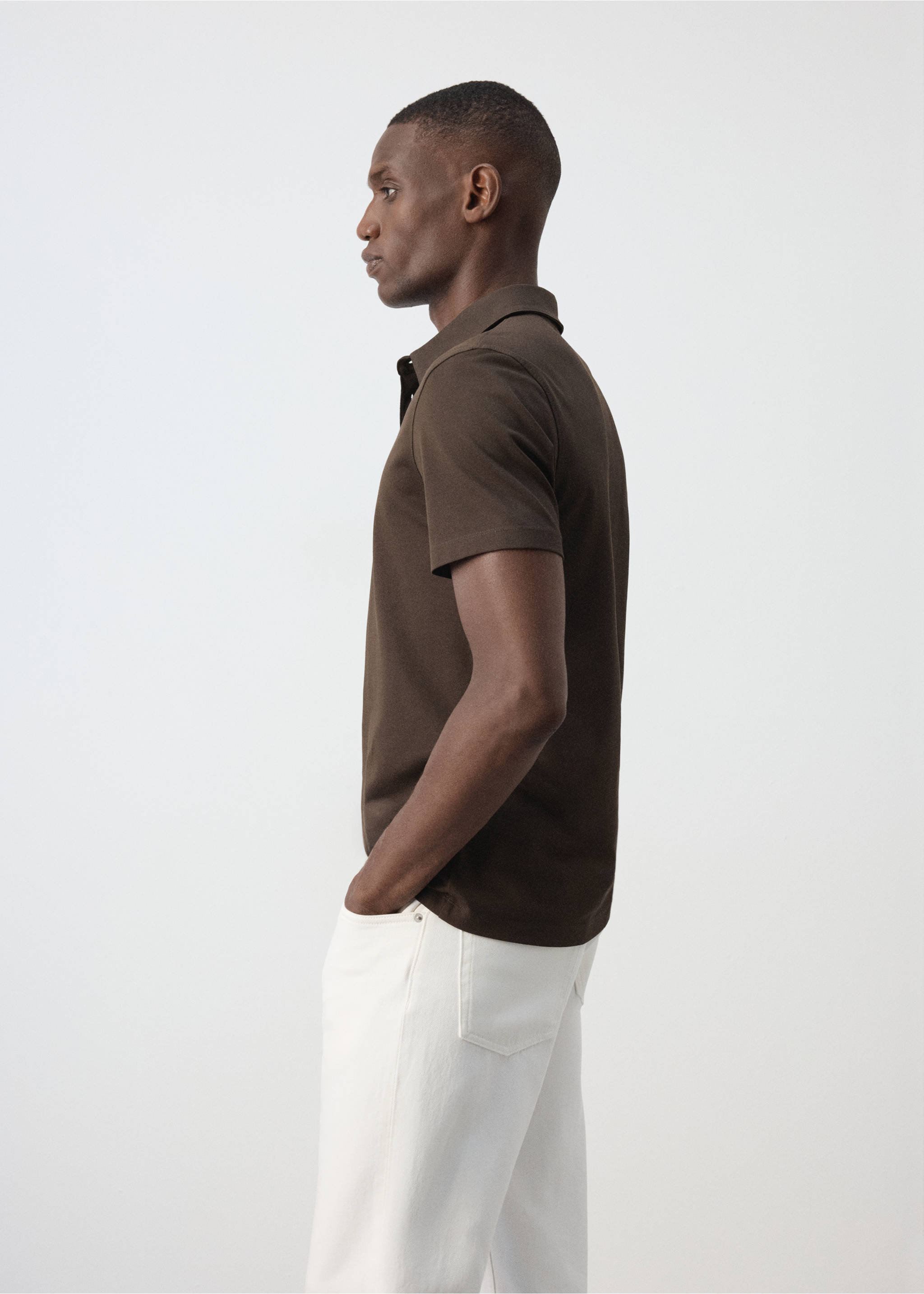 Regular-fit cotton blend polo - Details of the article 2, Chocolate. Ref: 37057790-00.