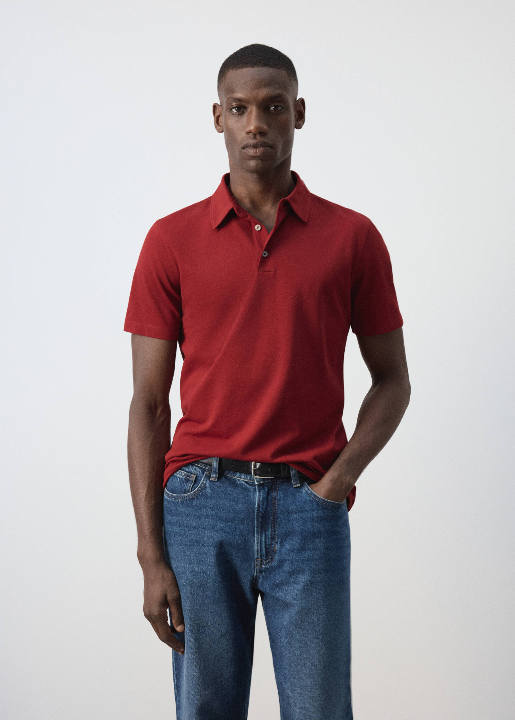 Regular-fit cotton blend polo - Medium plane, Medium Red. Ref: 37057790-00.
