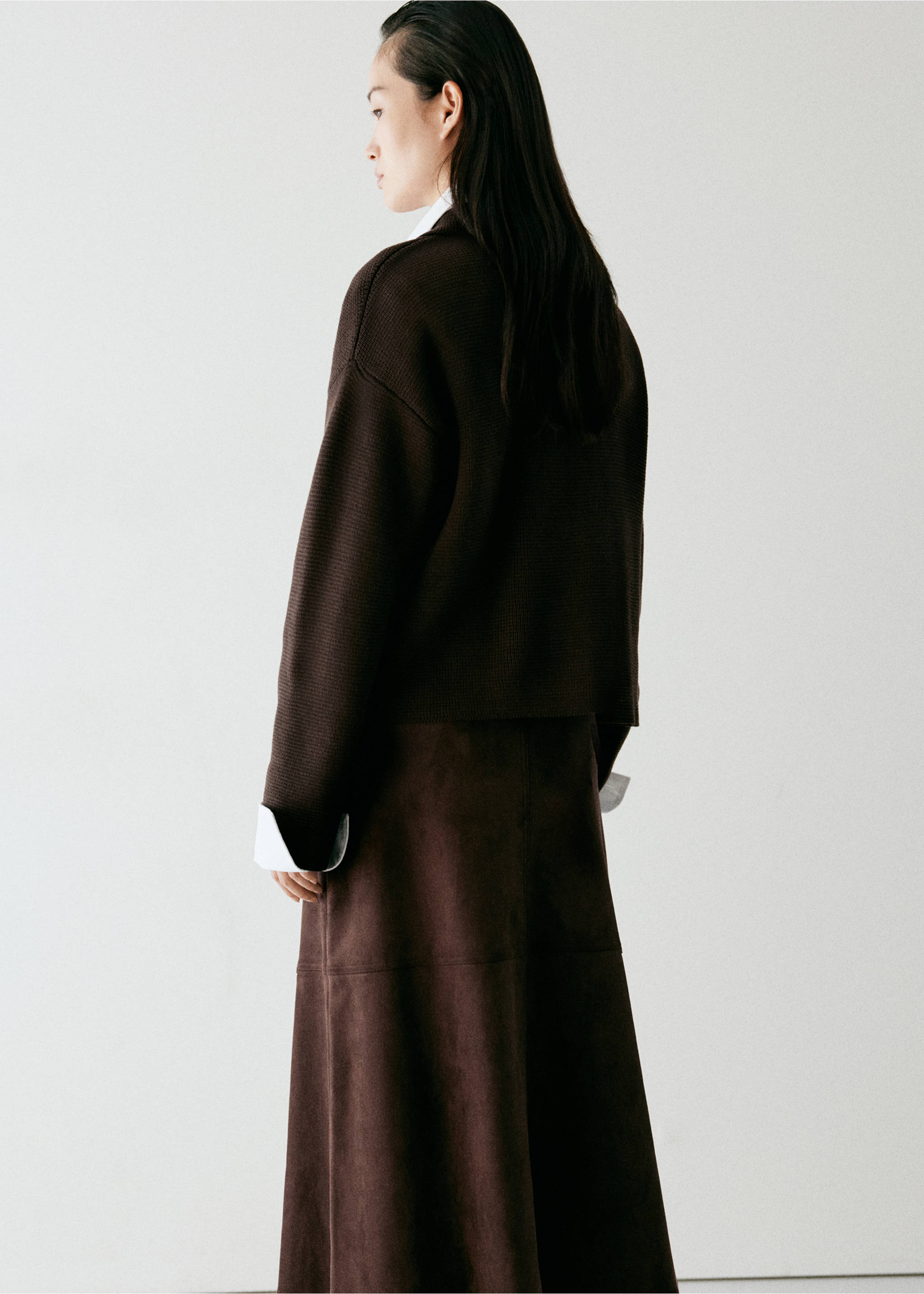 Faux-suede midi skirt - Reverse of the article, Chocolate. Ref: 37057794-00.