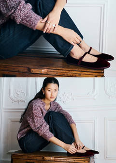 Velvet ballerina pump with buckle — Burgundy 7