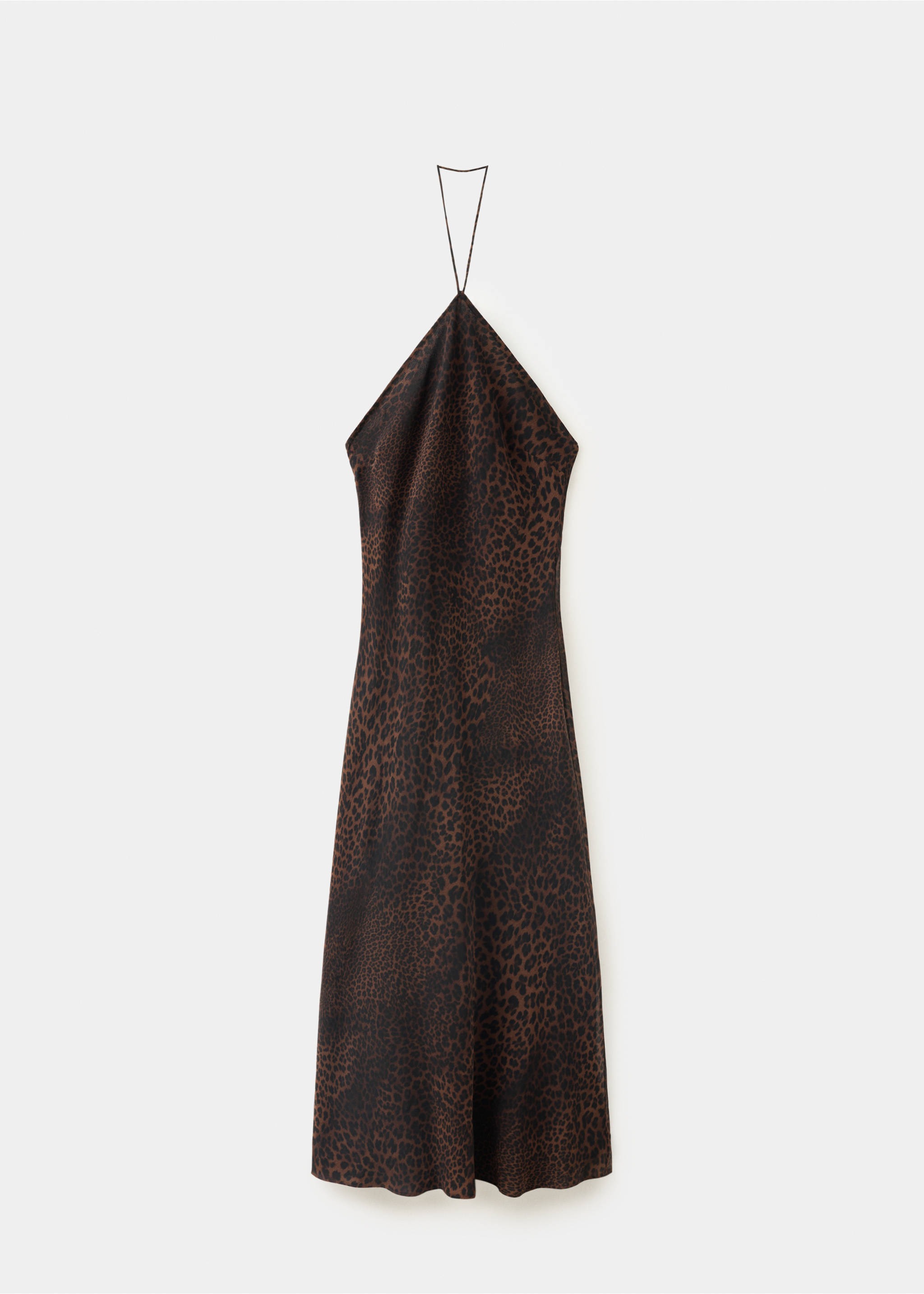 Brown animal print halterneck midi dress in a sleek silhouette., Black. Ref: 37057812-00.