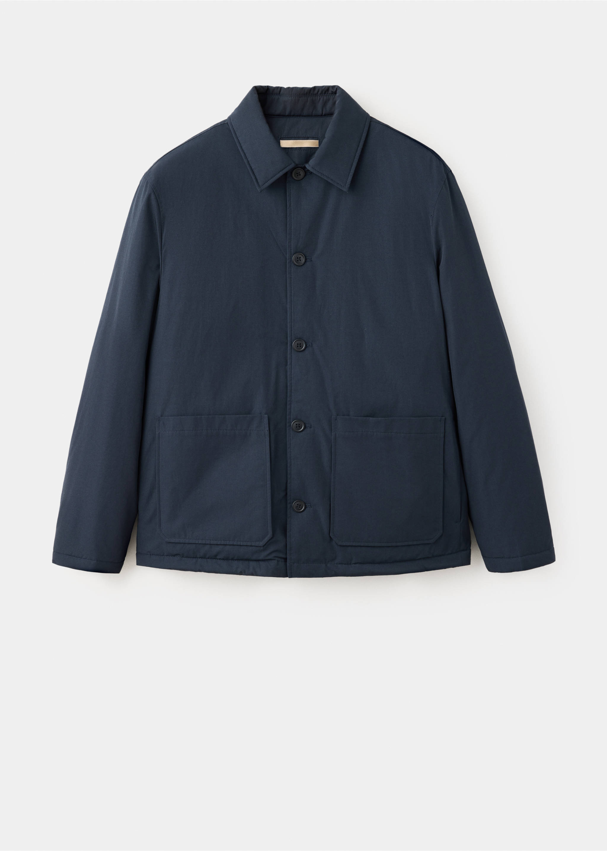Dark navy blue jacket with a pointed collar, front button fastening, and two patch pockets., Night Blue. Ref: 37057882-00.