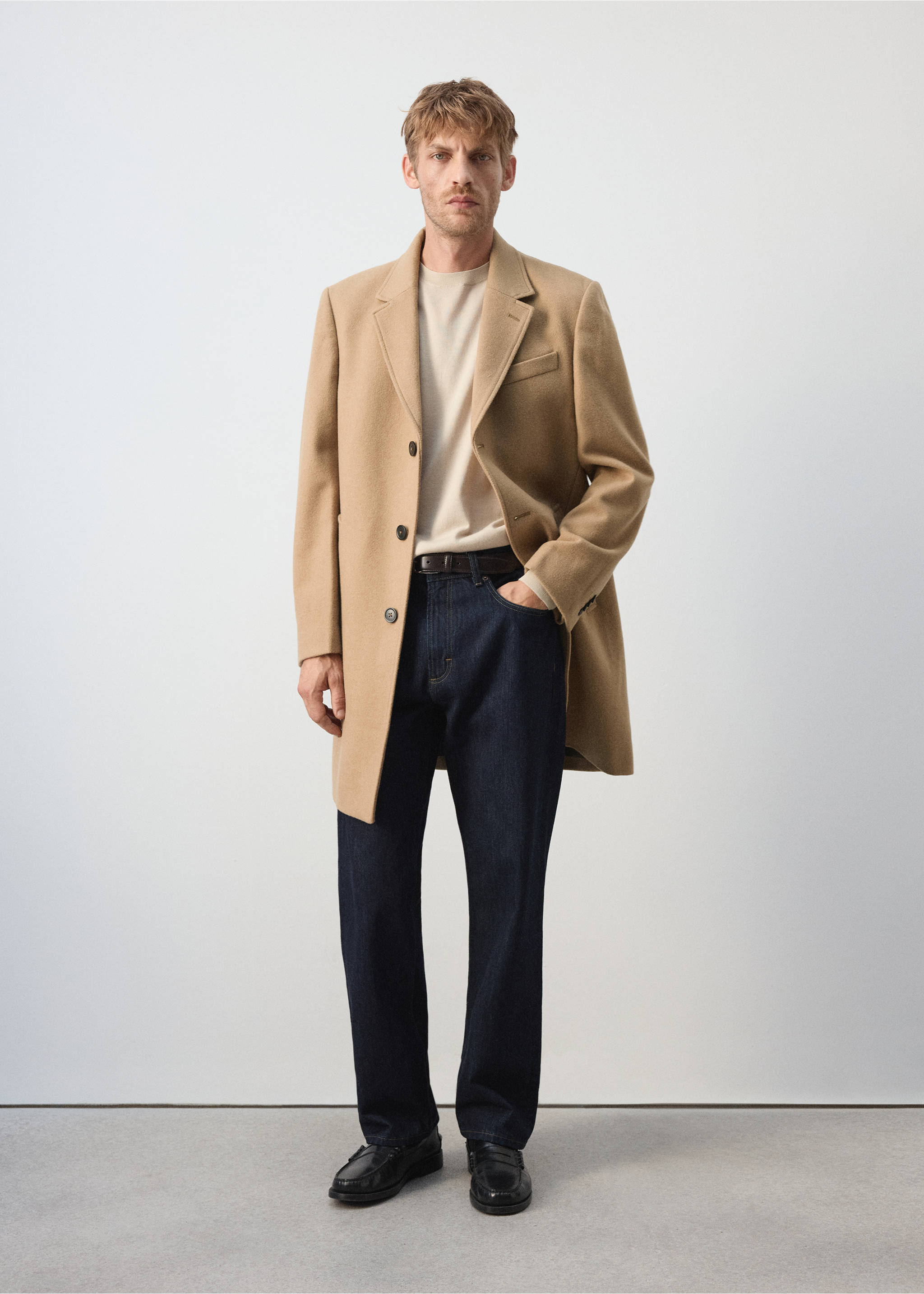 Long wool coat - General plane, Medium Brown. Ref: 37057883-00.