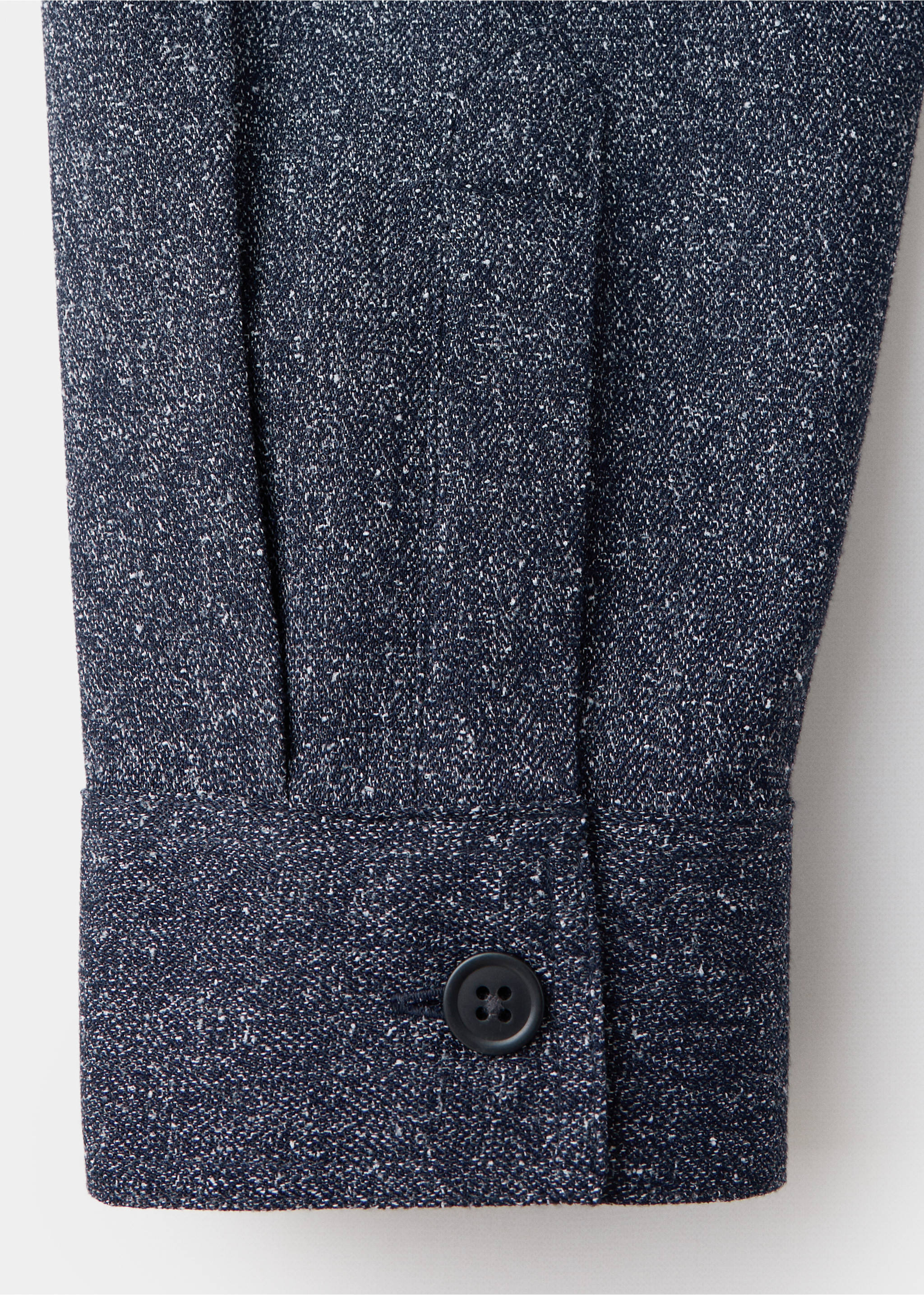 Navy blue melange overshirt fabric detail showing the sleeve cuff and button., Blue. Ref: 37057885-00.