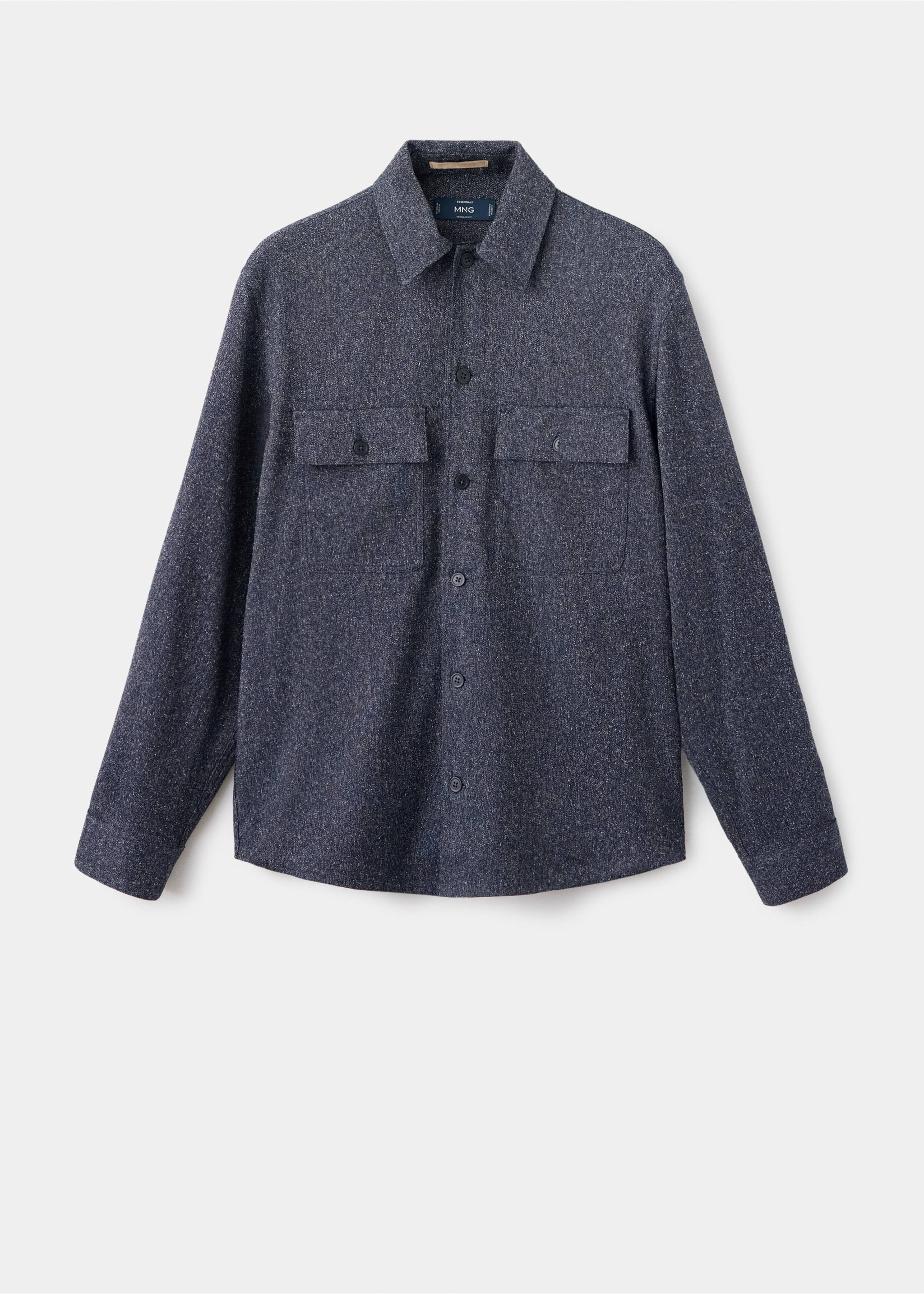 Dark navy blue textured melange overshirt with two chest pockets., Blue. Ref: 37057885-00.