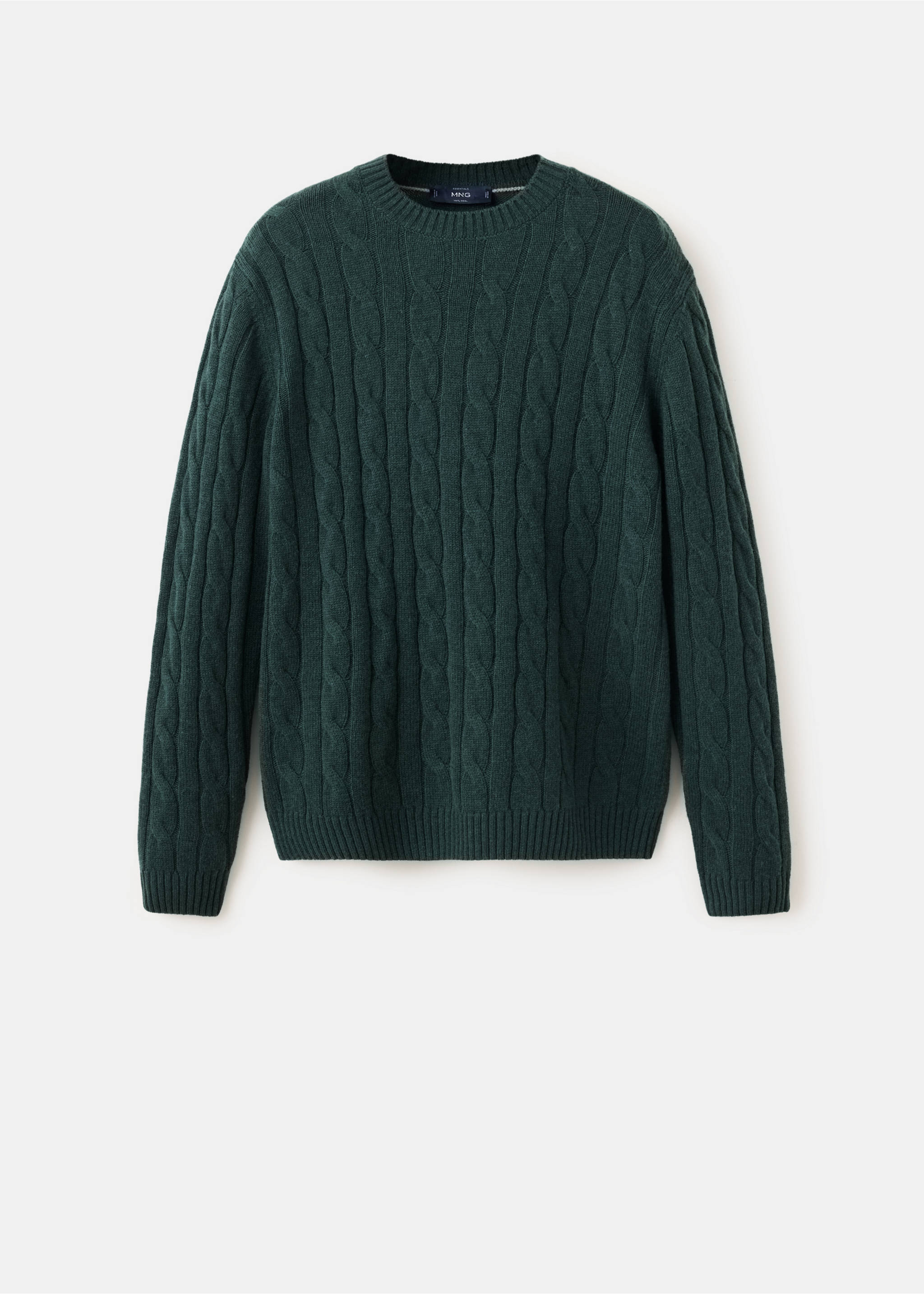 Dark green cable-knit crew neck sweater with ribbed trims., Dark Green. Ref: 37057886-00.