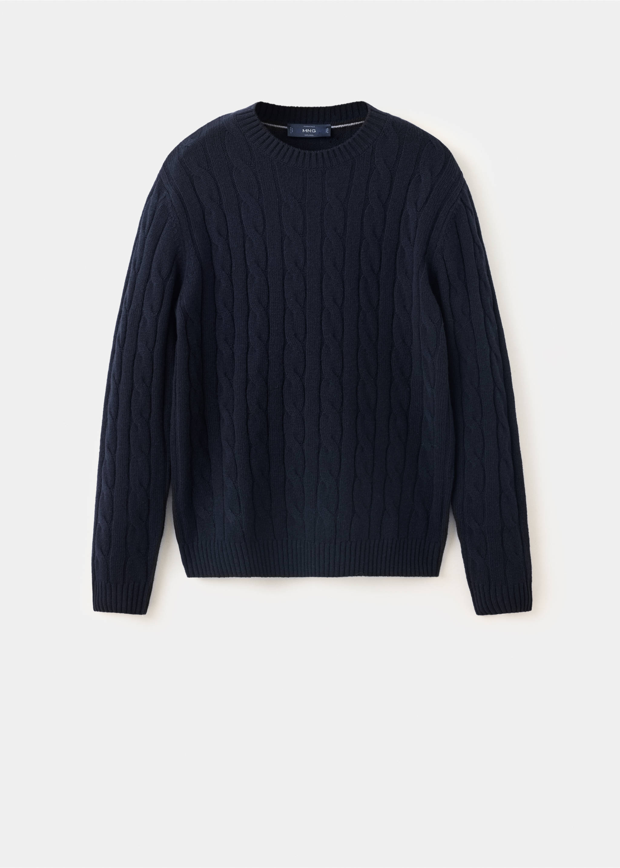 Dark blue cable-knit sweater with a classic crew neck., Navy. Ref: 37057886-00.