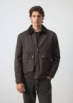 Waxed jacket with corduroy collar — Coffee 1