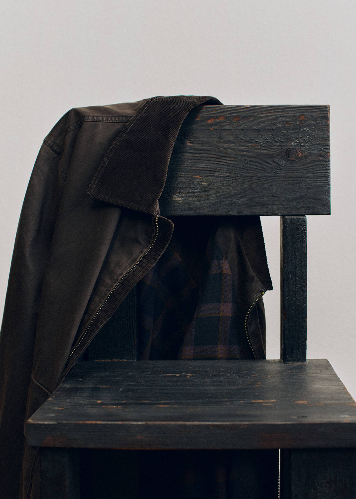 Waxed jacket with corduroy collar — Coffee