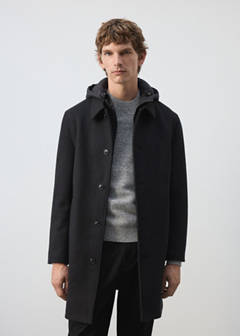 Wool blend coat with detachable hood — Coffee 1