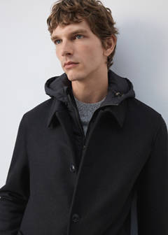 Wool blend coat with detachable hood — Coffee 4