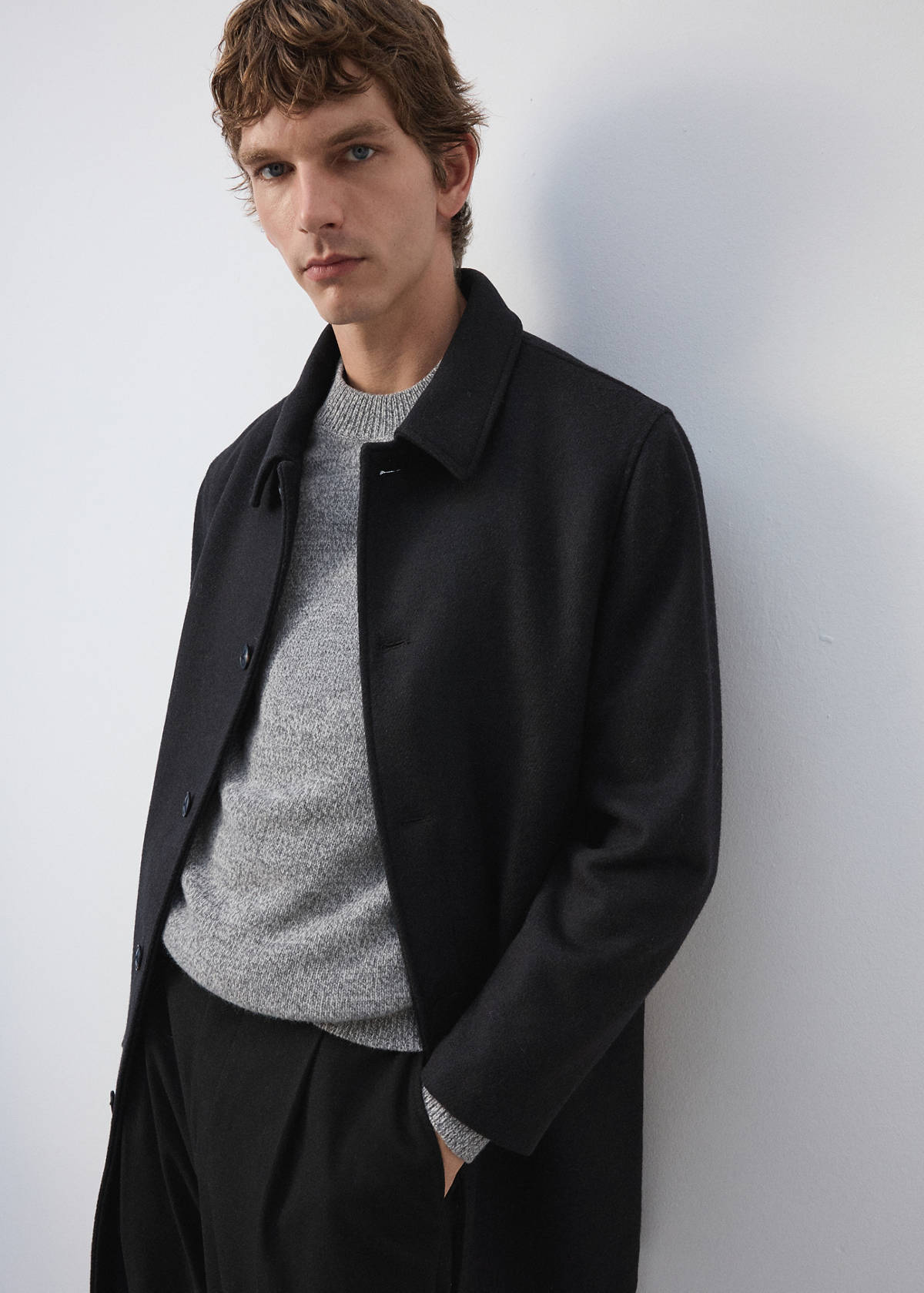 Wool blend coat with detachable hood — Coffee