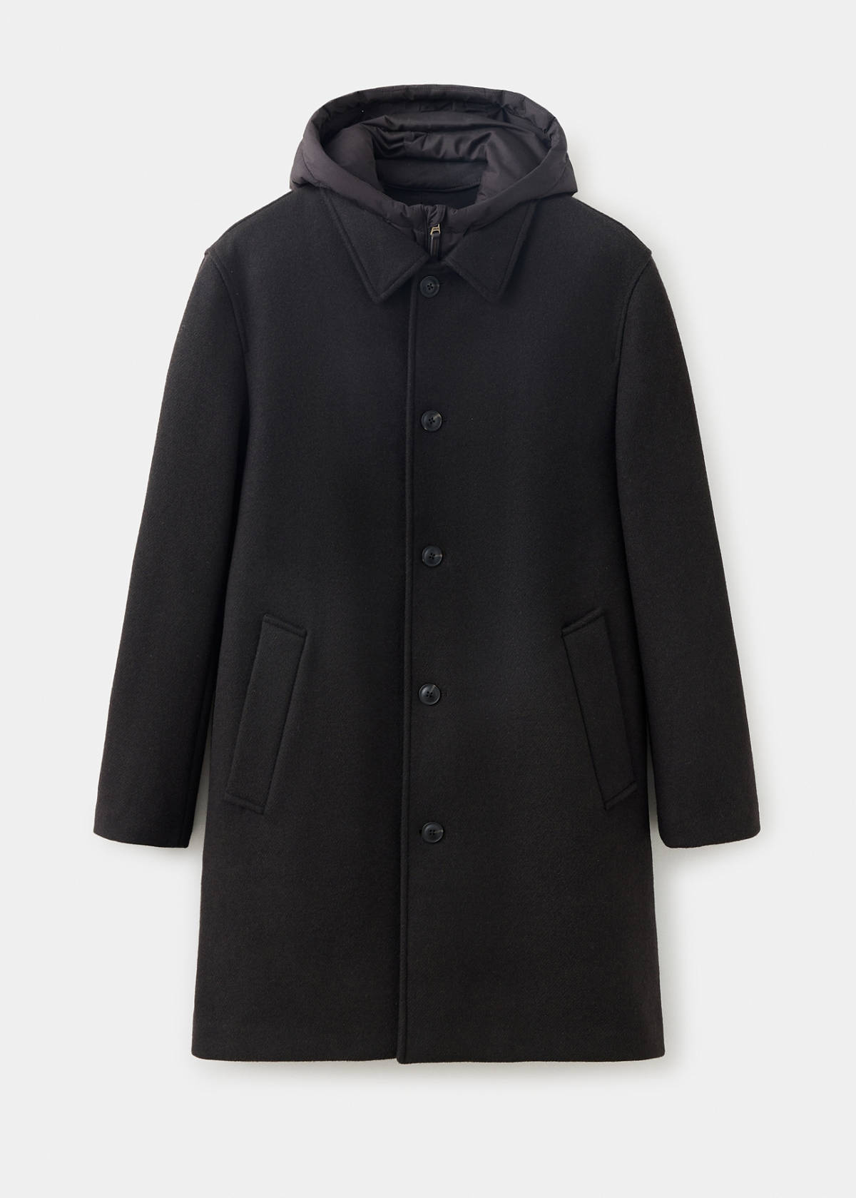 Wool blend coat with detachable hood — Coffee