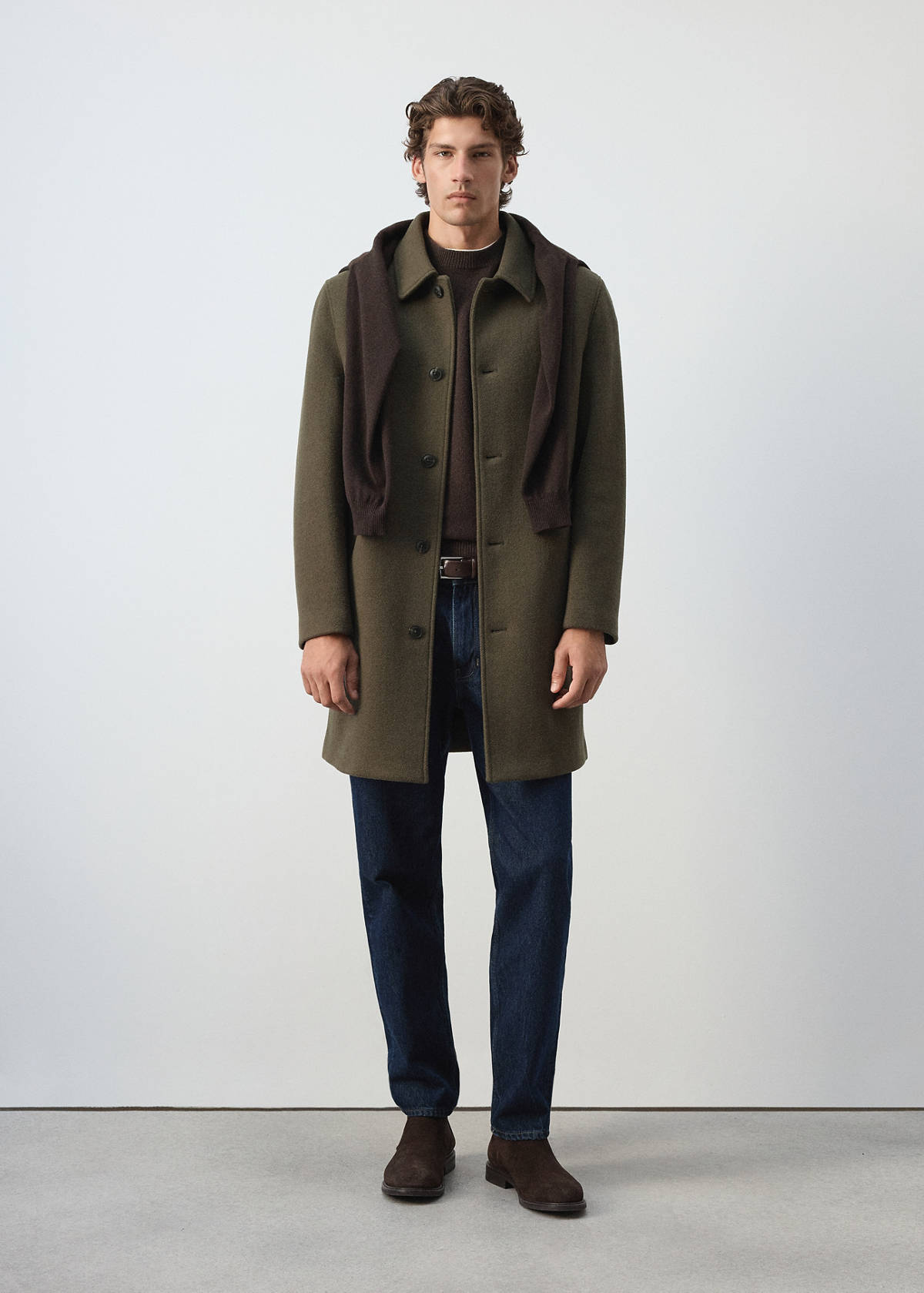 Wool blend coat with detachable hood — Medium Brown